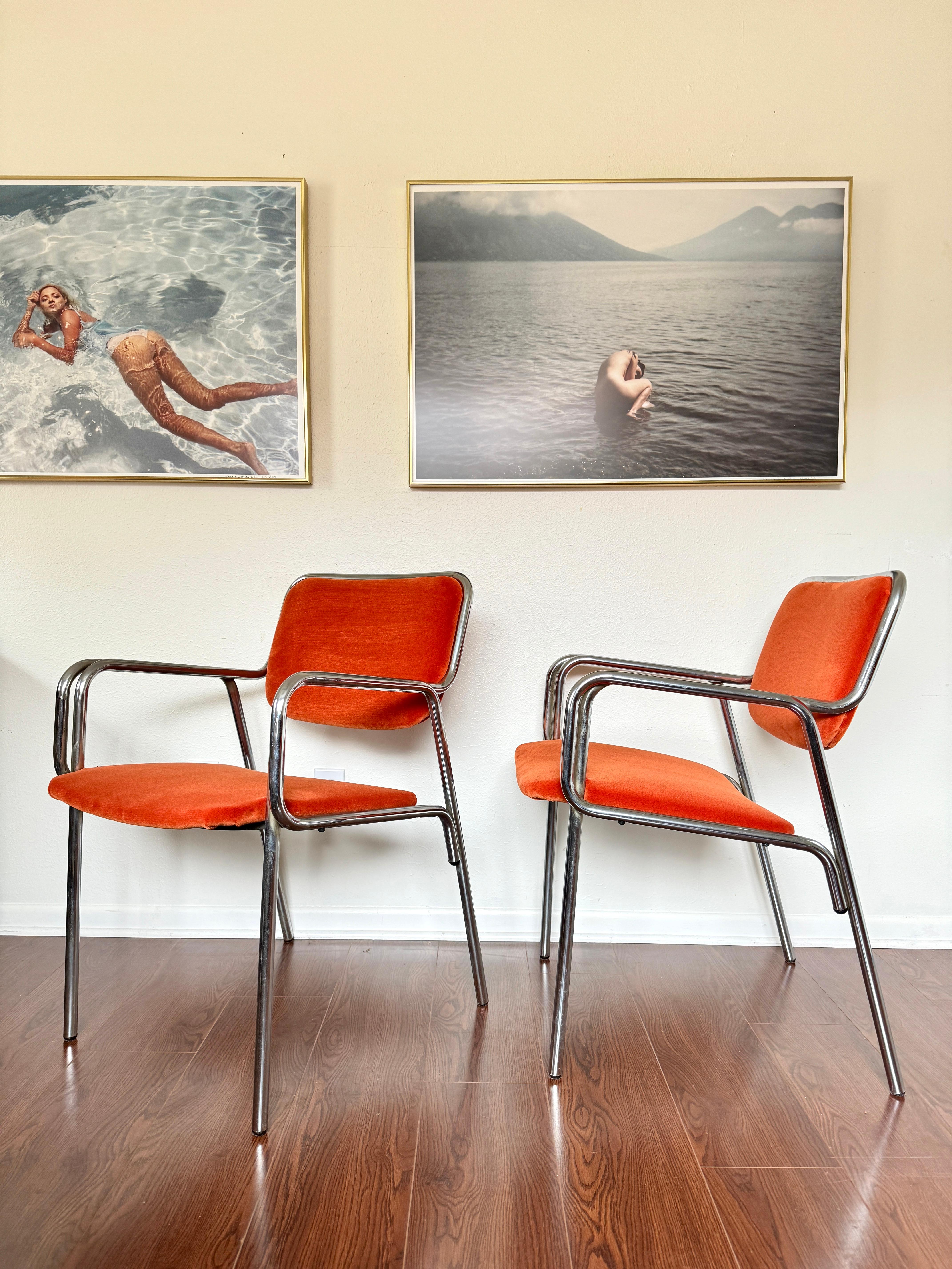 A set of mid century modern tubular arm chairs by Global Upholstery Company For Sale 2