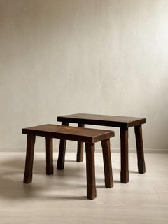 Ensemble de tables gigognes en chêne massif du milieu du siècle, France, vers les années 1960