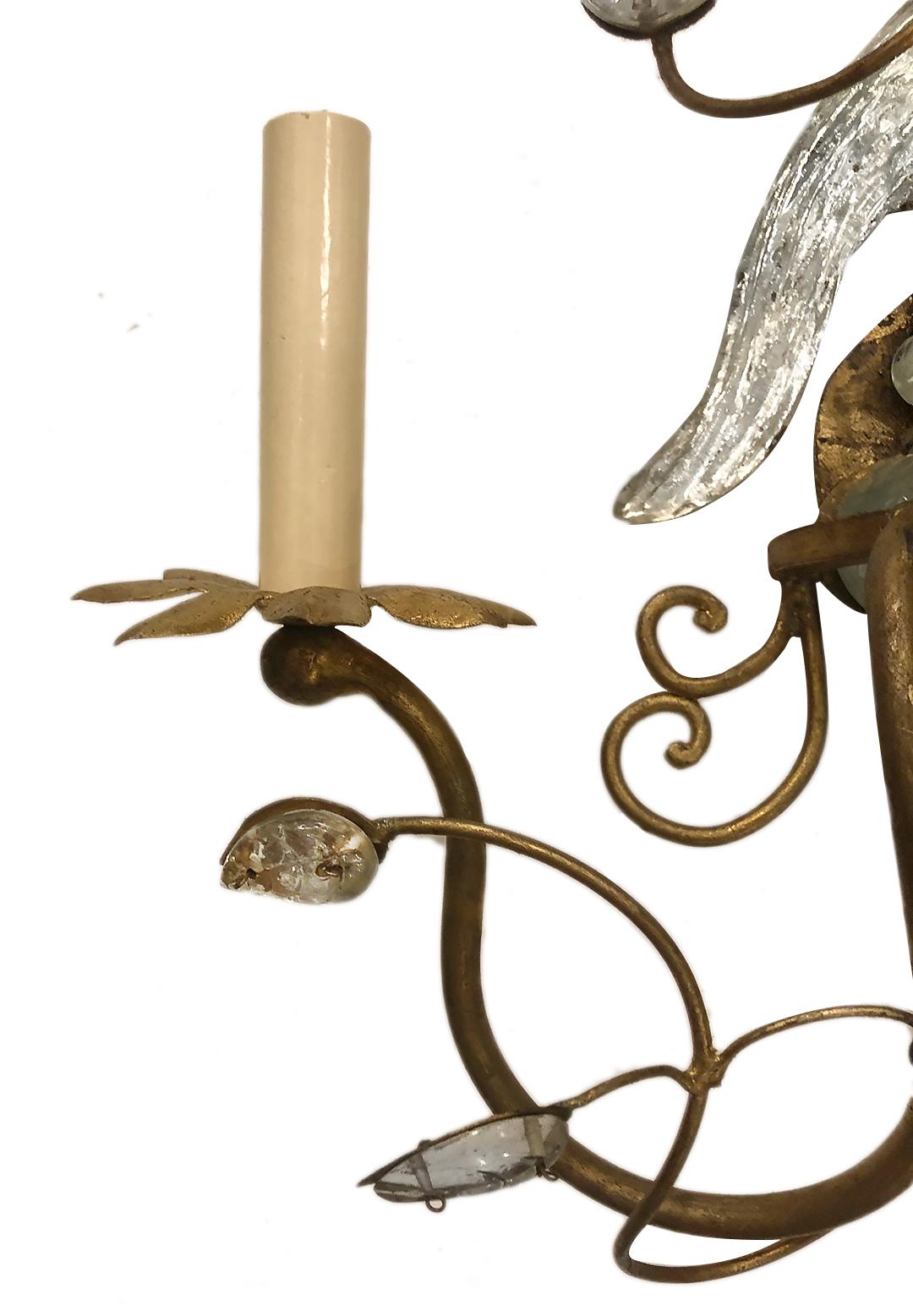 French Set of Molded Glass Bird Sconces. Sold Per Pair For Sale