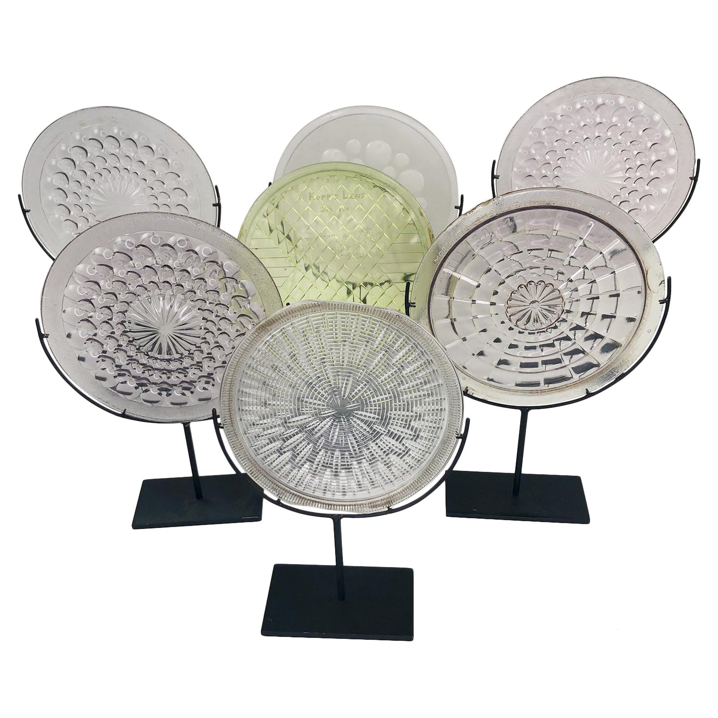 A set of mounted vintage automobile headlight glass Insert plates For Sale