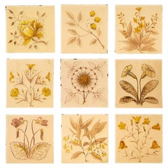 A Set Of Nine Hand Painted Fired Glass Panels After Basilius Besler