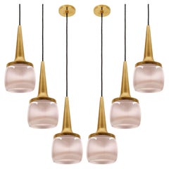 A set of nine of Brass Glass Cascade Fixtures by Staff, for Parlor