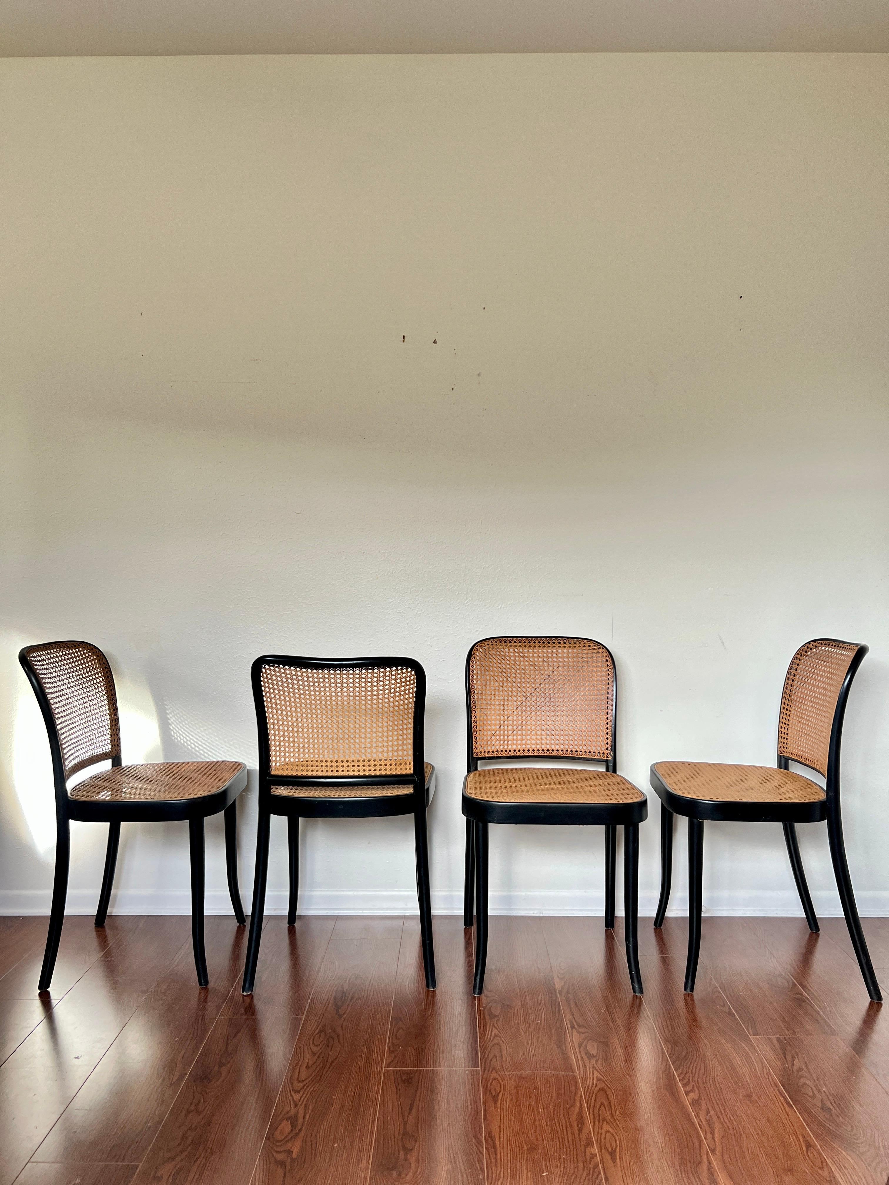 A set of of 4 original chairs by Josef Hoffmann for Thonet, circa 1960s 11