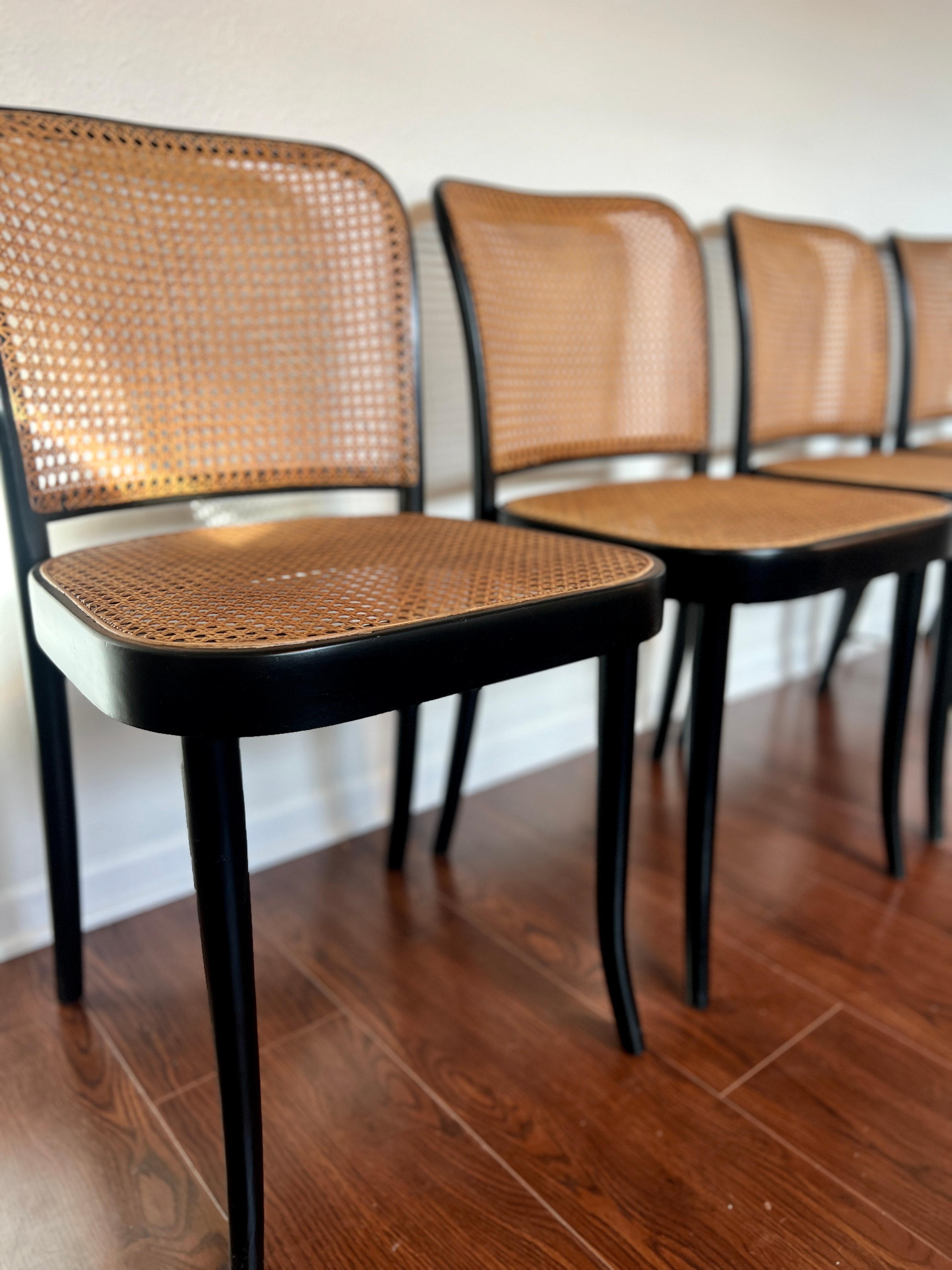 Cane A set of of 4 original chairs by Josef Hoffmann for Thonet, circa 1960s