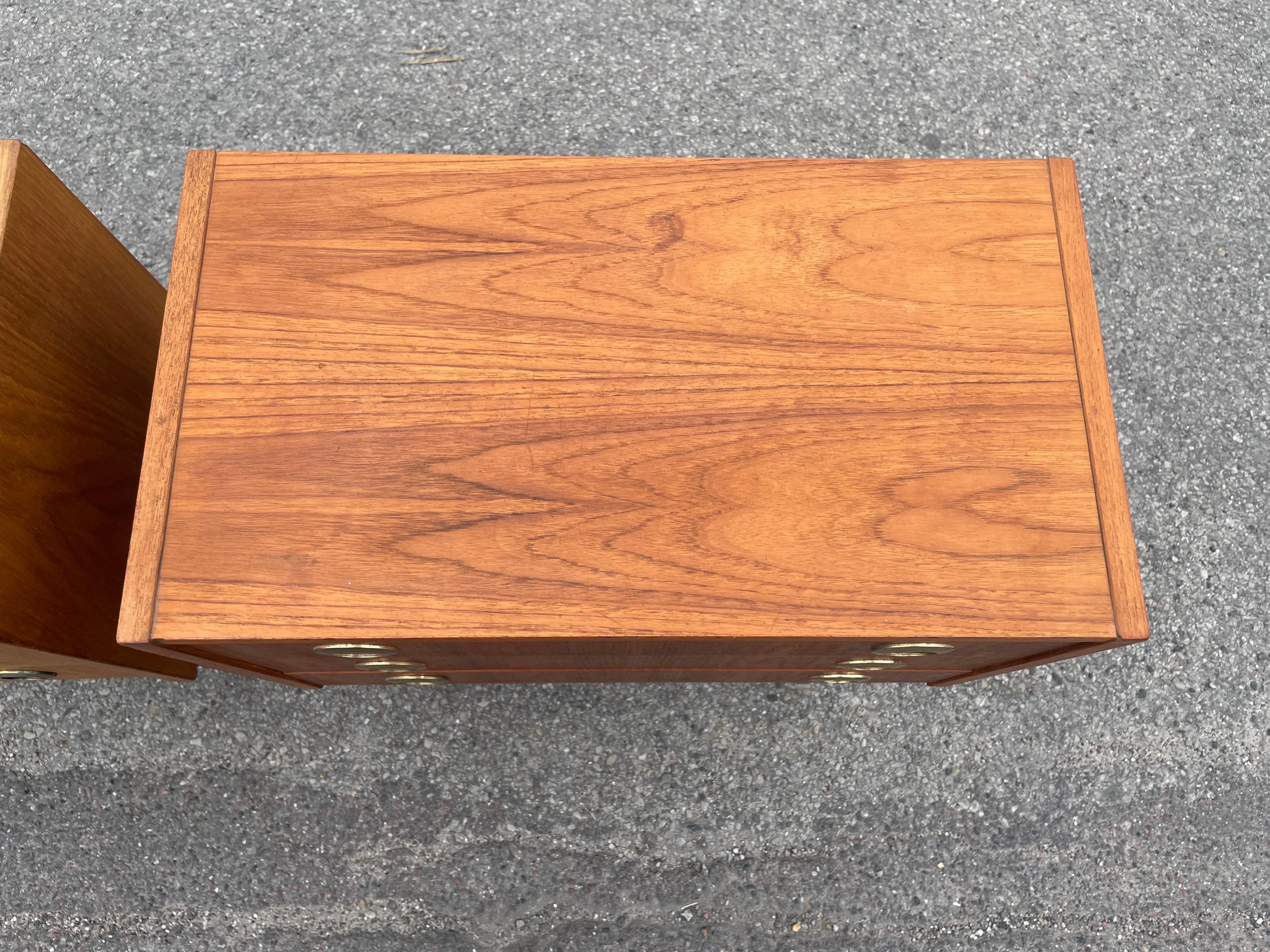 Danish A set of patinated 1970´s dressers, useable as nightstands, teak and oak For Sale