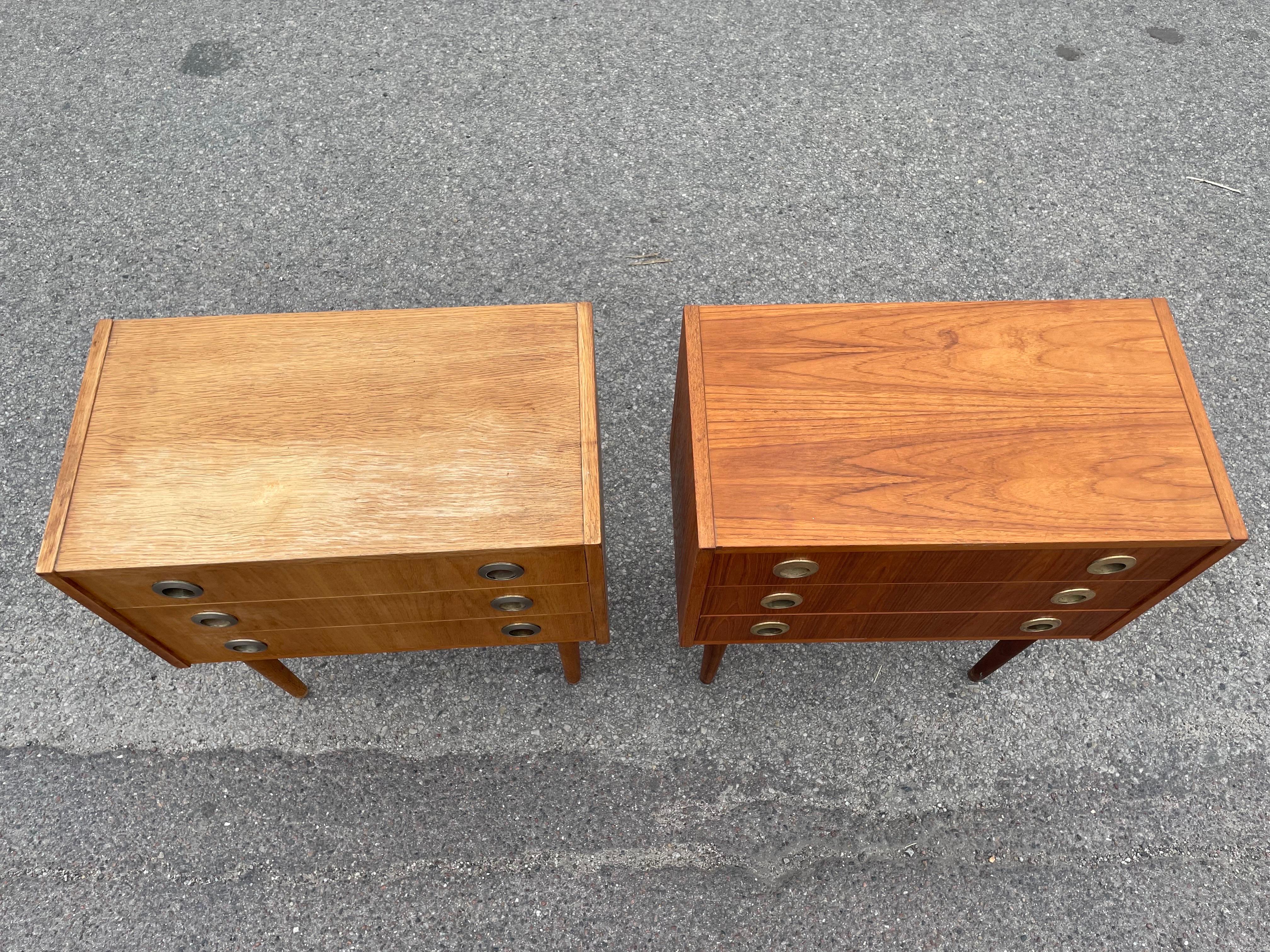 Late 20th Century A set of patinated 1970´s dressers, useable as nightstands, teak and oak For Sale