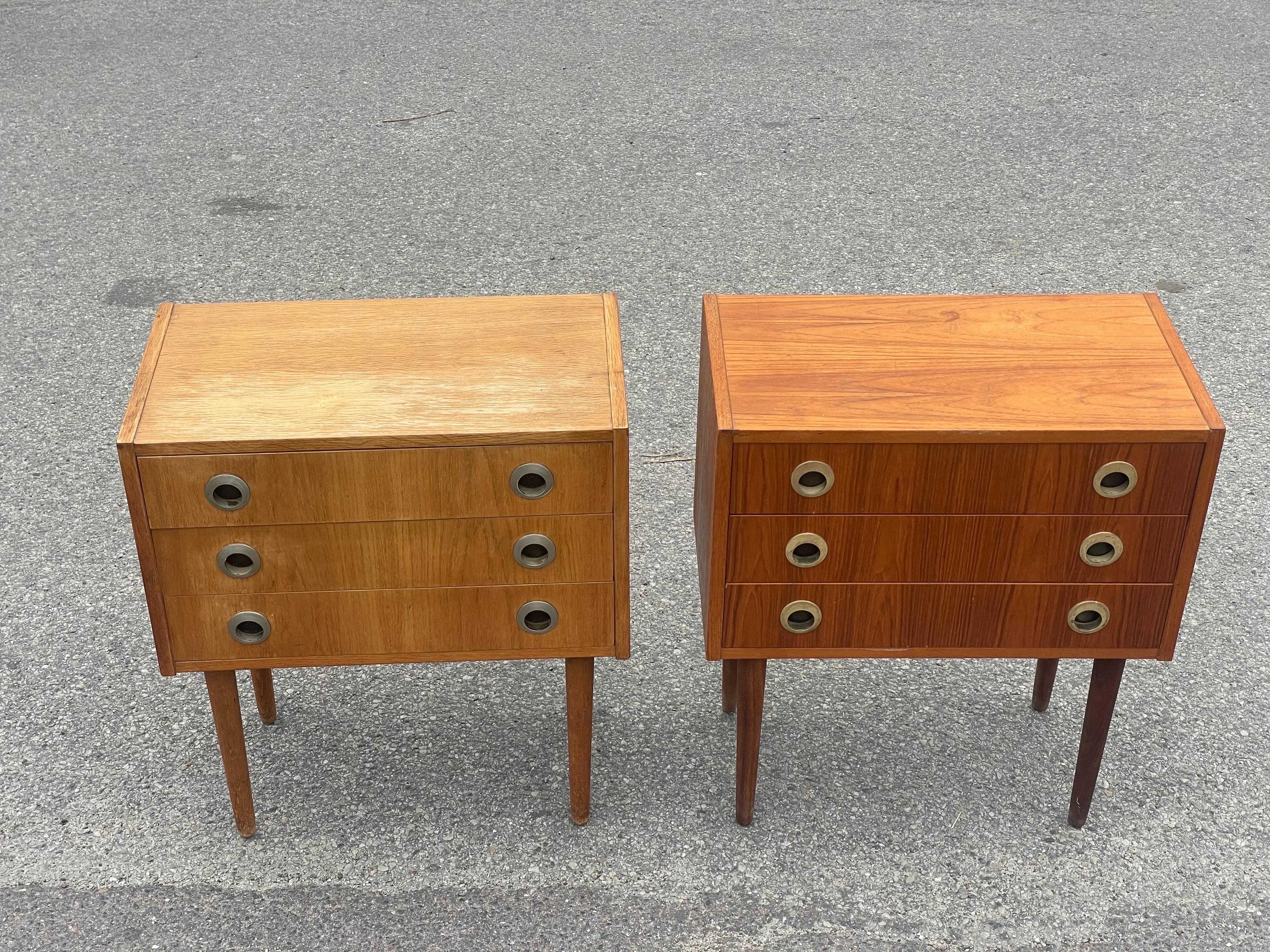 Teak A set of patinated 1970´s dressers, useable as nightstands, teak and oak For Sale