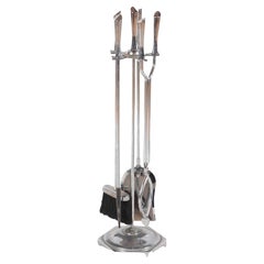 Set of Polished Chrome Fireplace Tools in the Modernist Taste, circa 1960