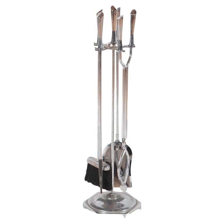Set of Polished Chrome Fireplace Tools in the Modernist Taste, circa