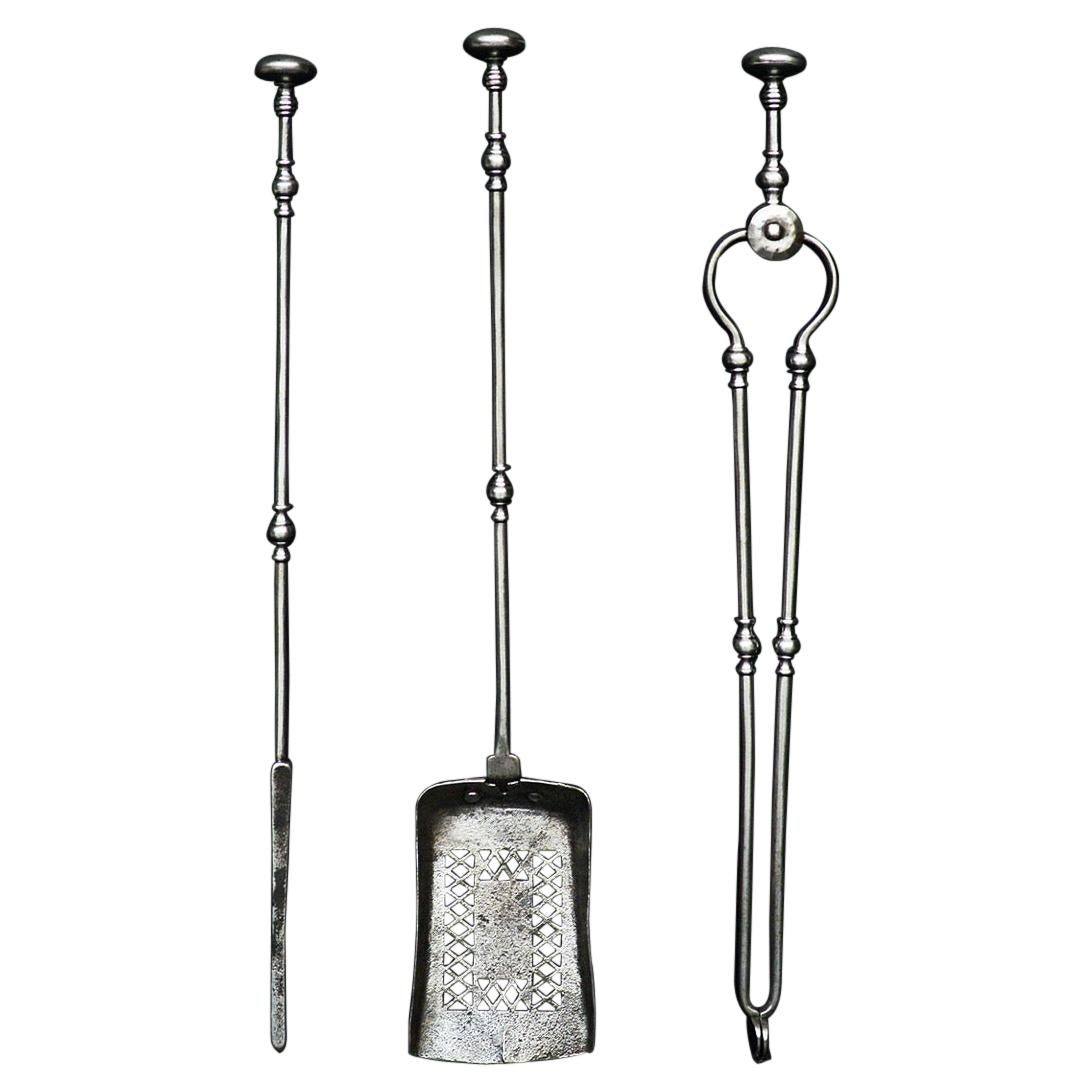 Set of Polished Steel Firetools For Sale