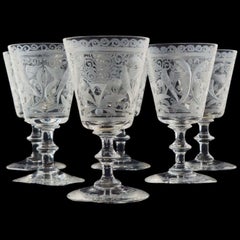 A set of port glasses, etched and engraved, Lobmeyr C1880
