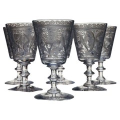 A set of port glasses, etched and engraved, Lobmeyr C1880
