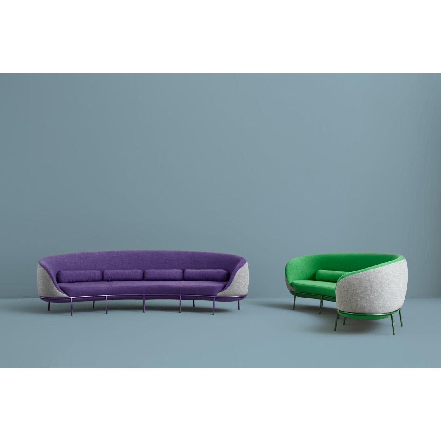 A set of purple & green nest sofa by Paula Rosales
Dimensions: W 340, D 110, H 80, Seat 41
Materials: Iron structure and MDF board
Foam CMHR (high resilience and flame retardant) for all our cushion filling systems
Painted or chromed