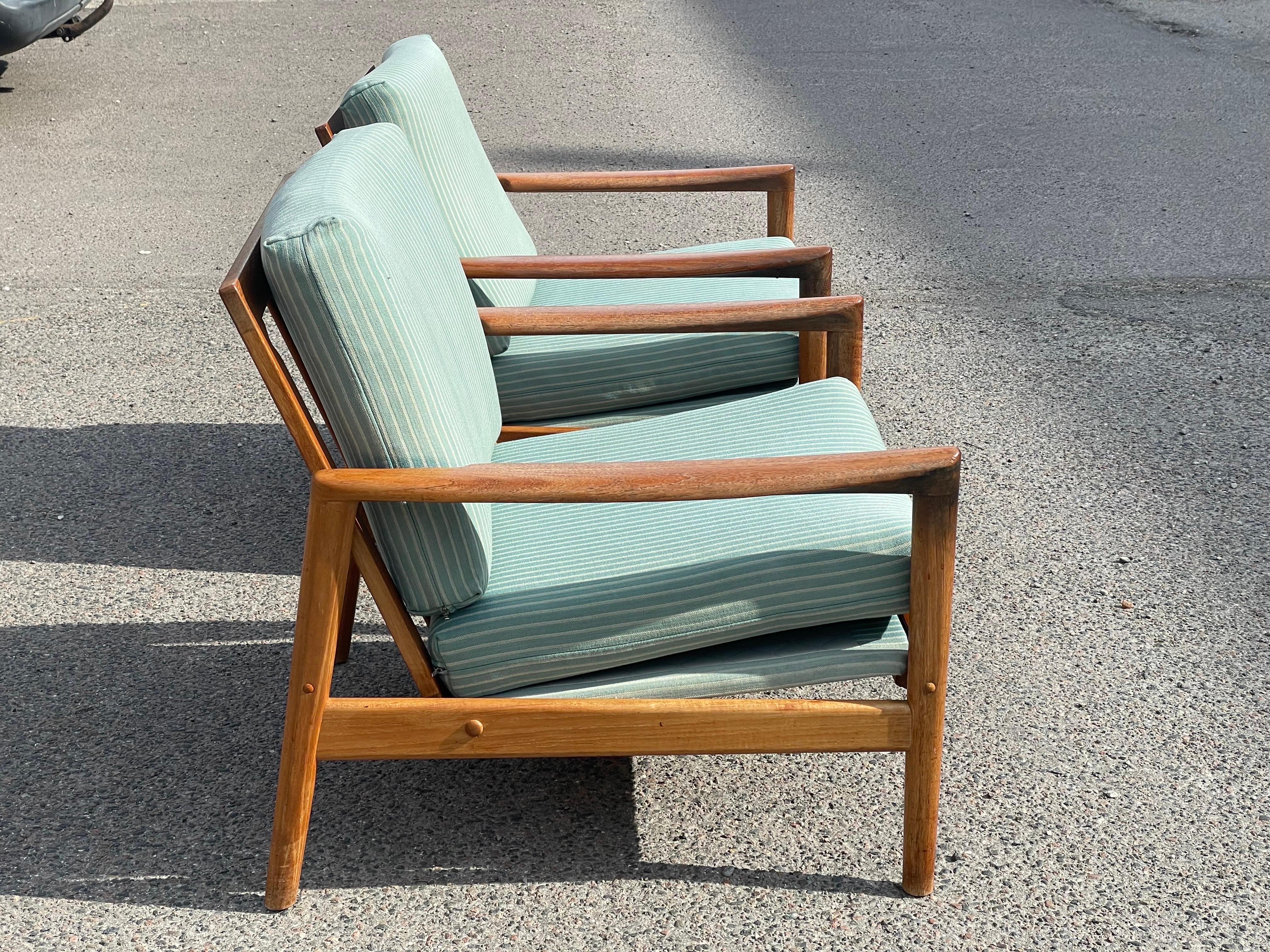 Mid-20th Century Set of Rare Seen Hans Olsen Teak Chairs by Juul Kristensen from the 1960s For Sale