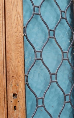 Set of Reclaimed Oak Double Doors with Leaded Glass