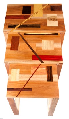 Set of Rectangular Polychrome Inlaid Nested Tables in the Constructivism Style