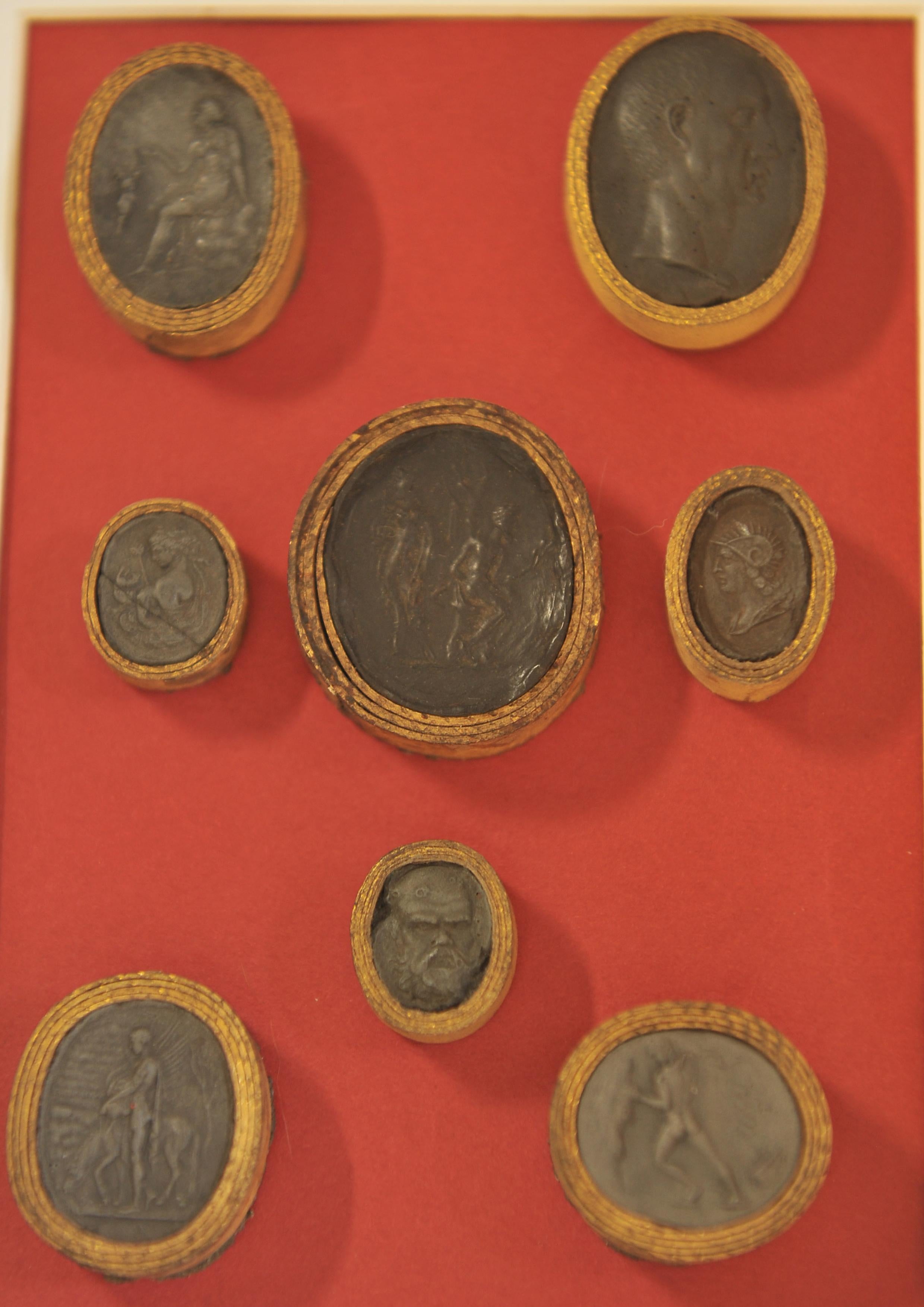 A Small Set of 8 Renaissance Classical Grand Tour Medallions.
Possibly Have Been Put on A Modern Backing At Some Point 
Grand Tour Cameos Intaglio date back to the 18th and 19th century – before photography, when they were introduced for wealthy