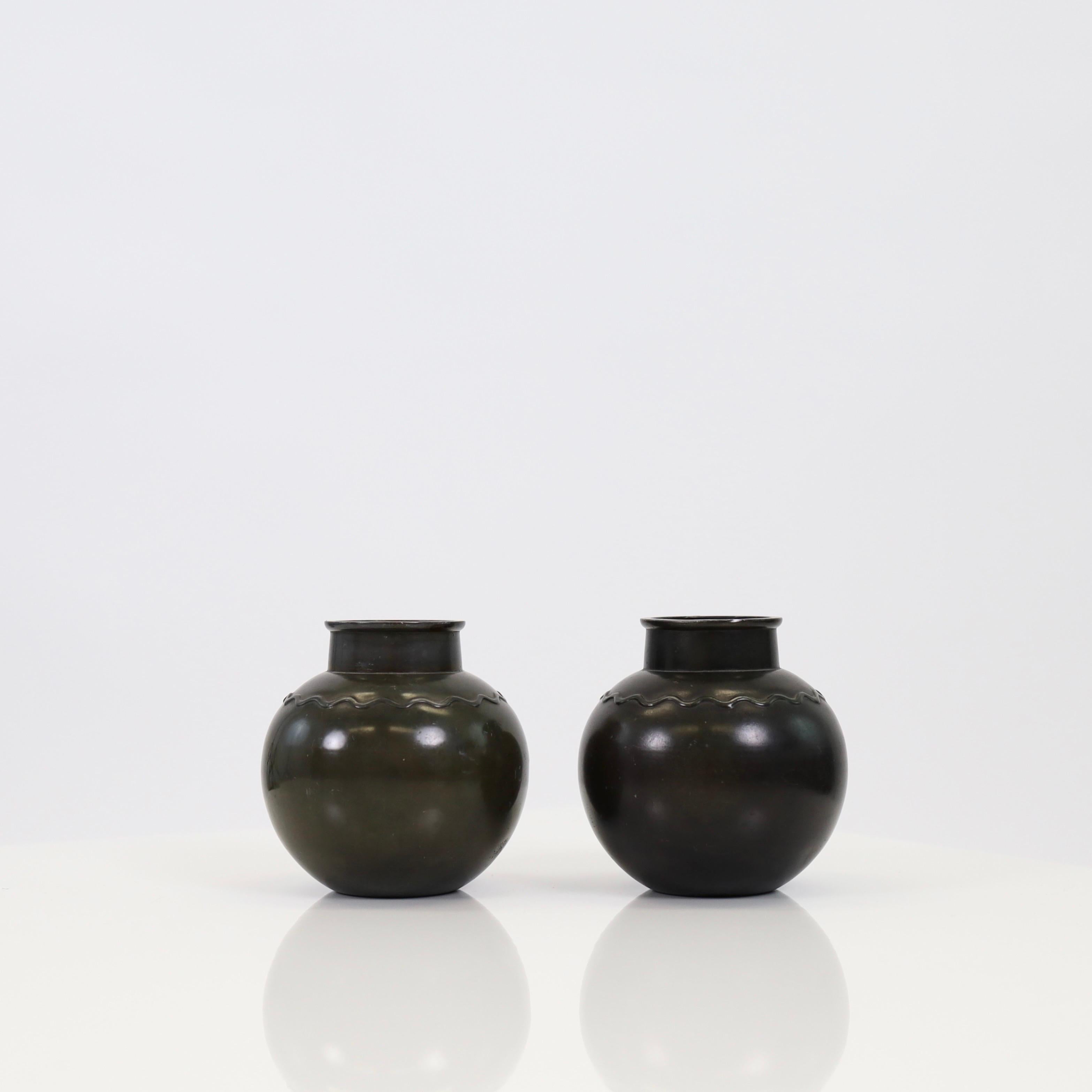 Danish A set of round metal vases by Just Andersen, 1930s, Denmark For Sale