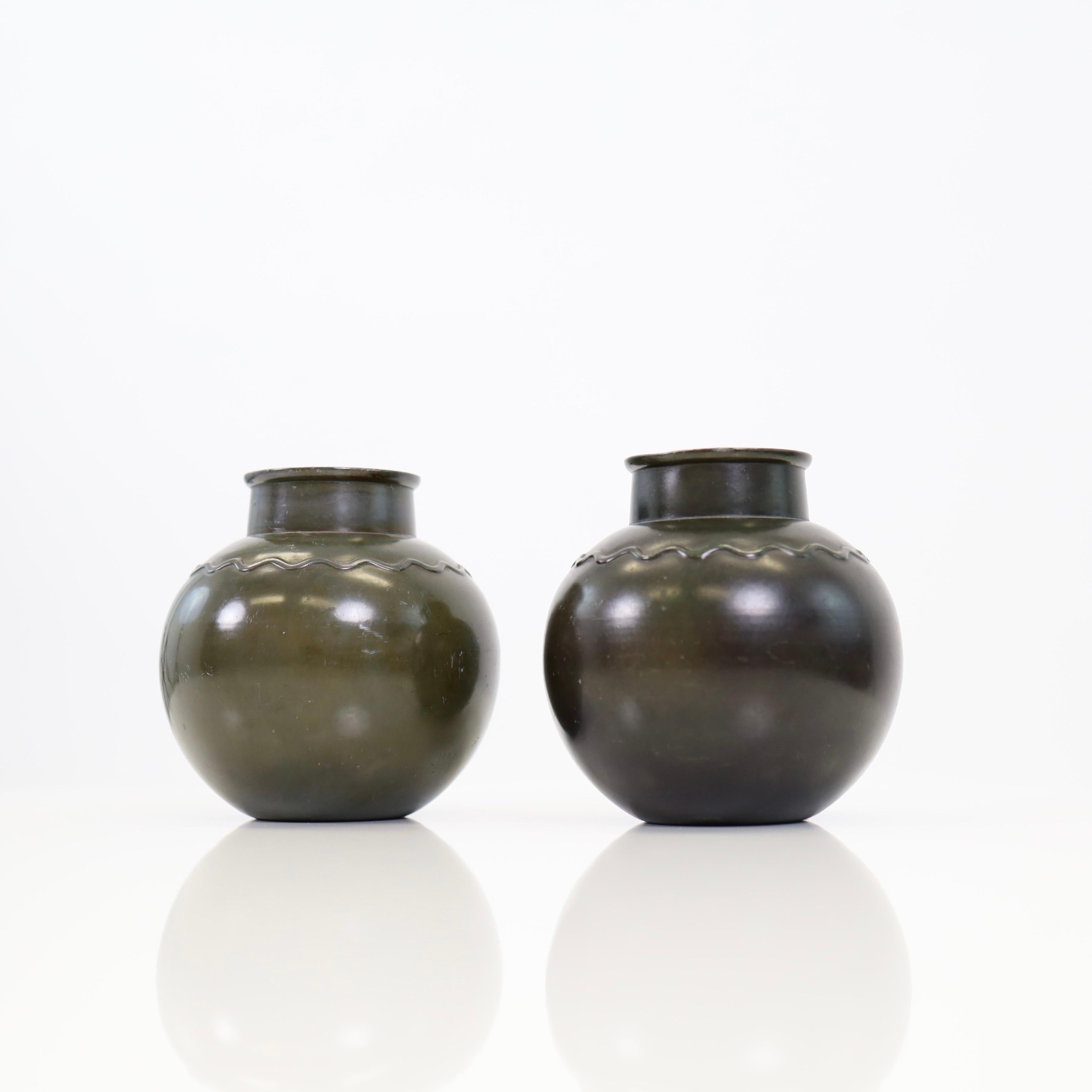 A set of round metal vases by Just Andersen, 1930s, Denmark For Sale 1