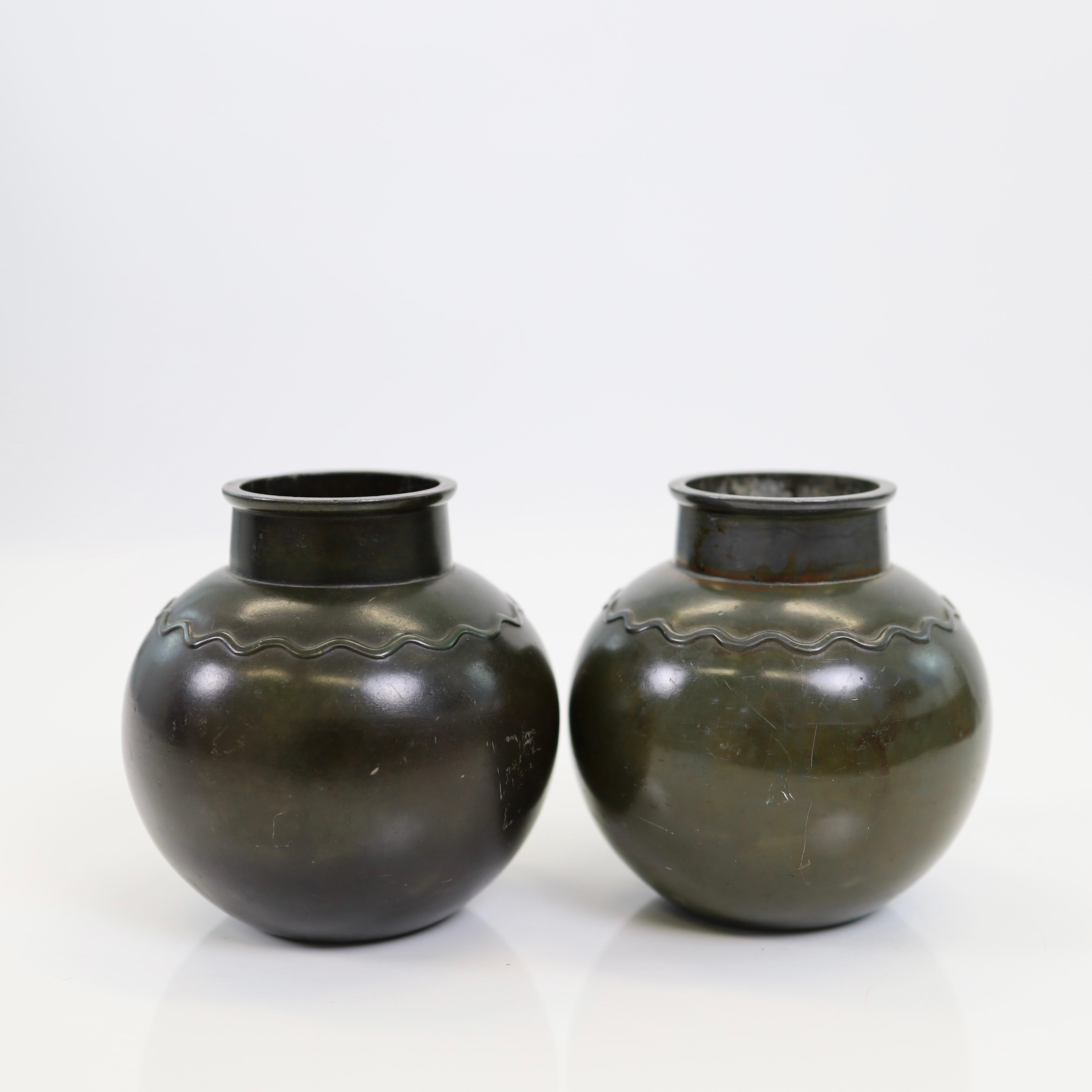 A set of round metal vases by Just Andersen, 1930s, Denmark For Sale 2