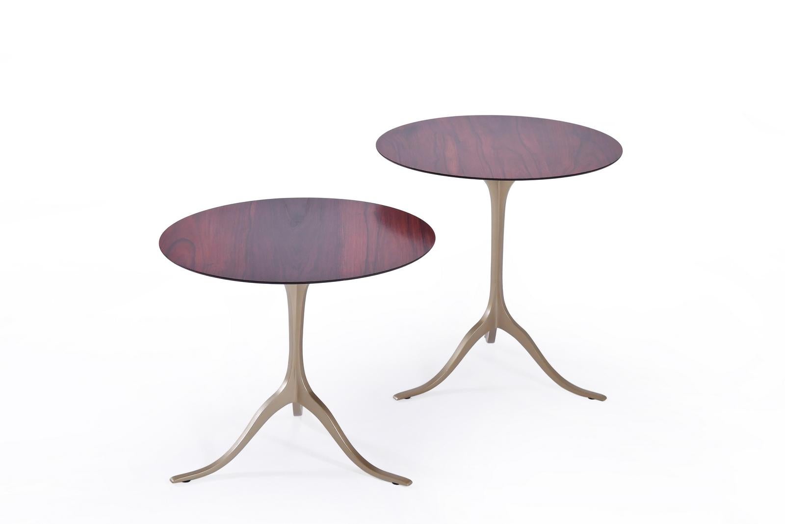 Mid-Century Modern Set of Round Occasional Table, Reclaimed Hardwood and Brass, by P. Tendercool For Sale
