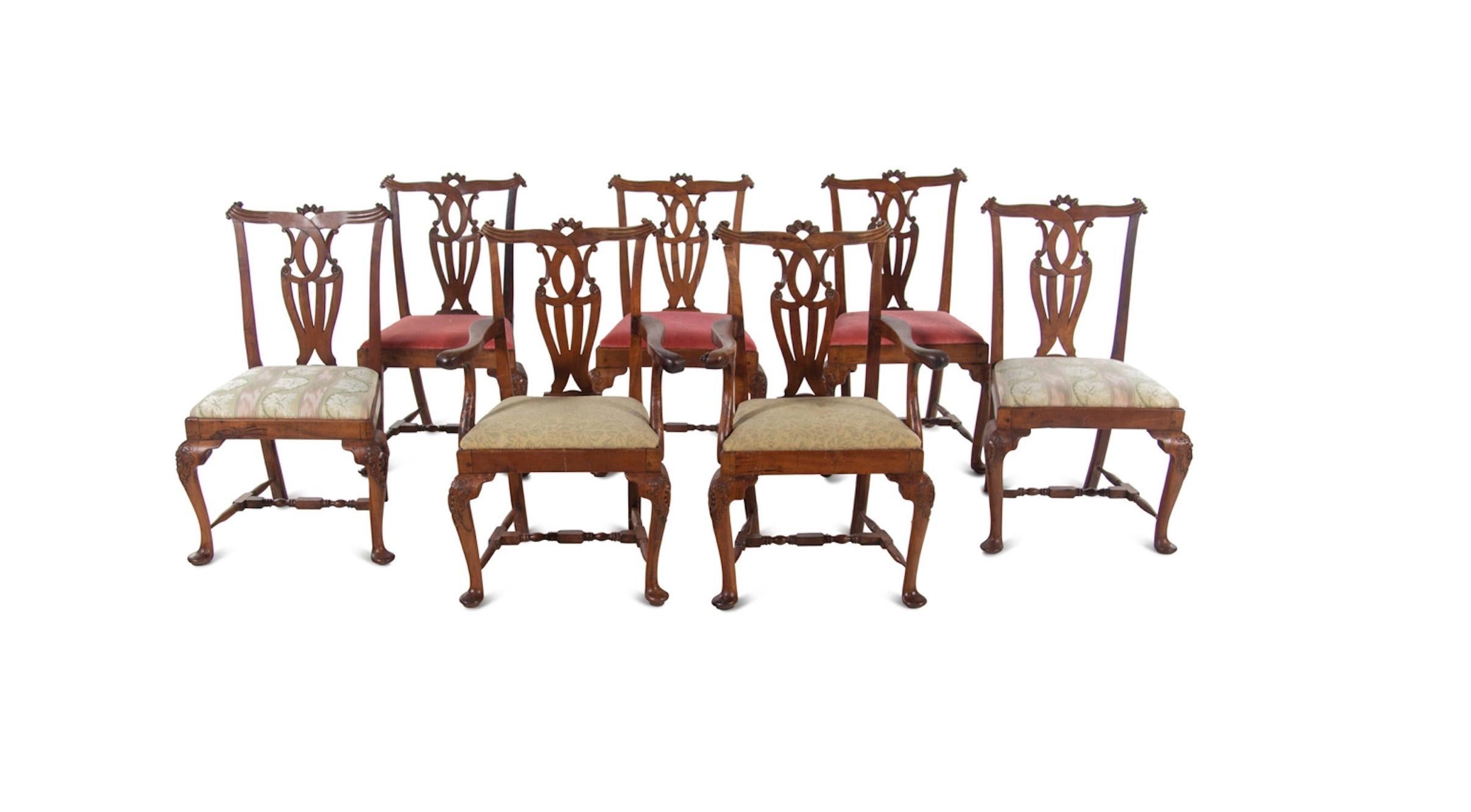 18th Century and Earlier A Set of Seven George III Irish Walnut Dining Chairs 18th Century, Great Scale. For Sale