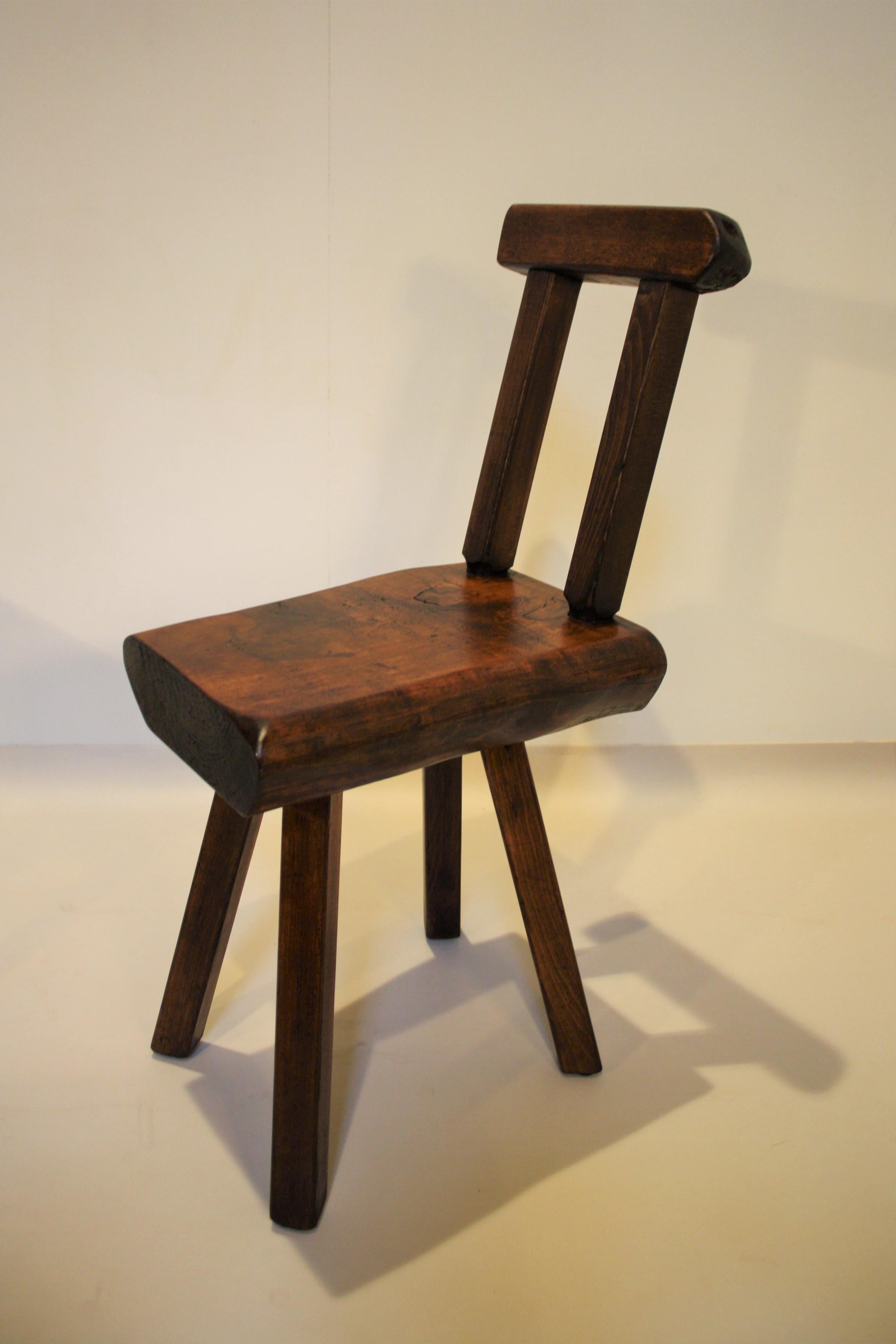 Brutalist Set of Seven Hand Carved Oak Chairs, 1950s