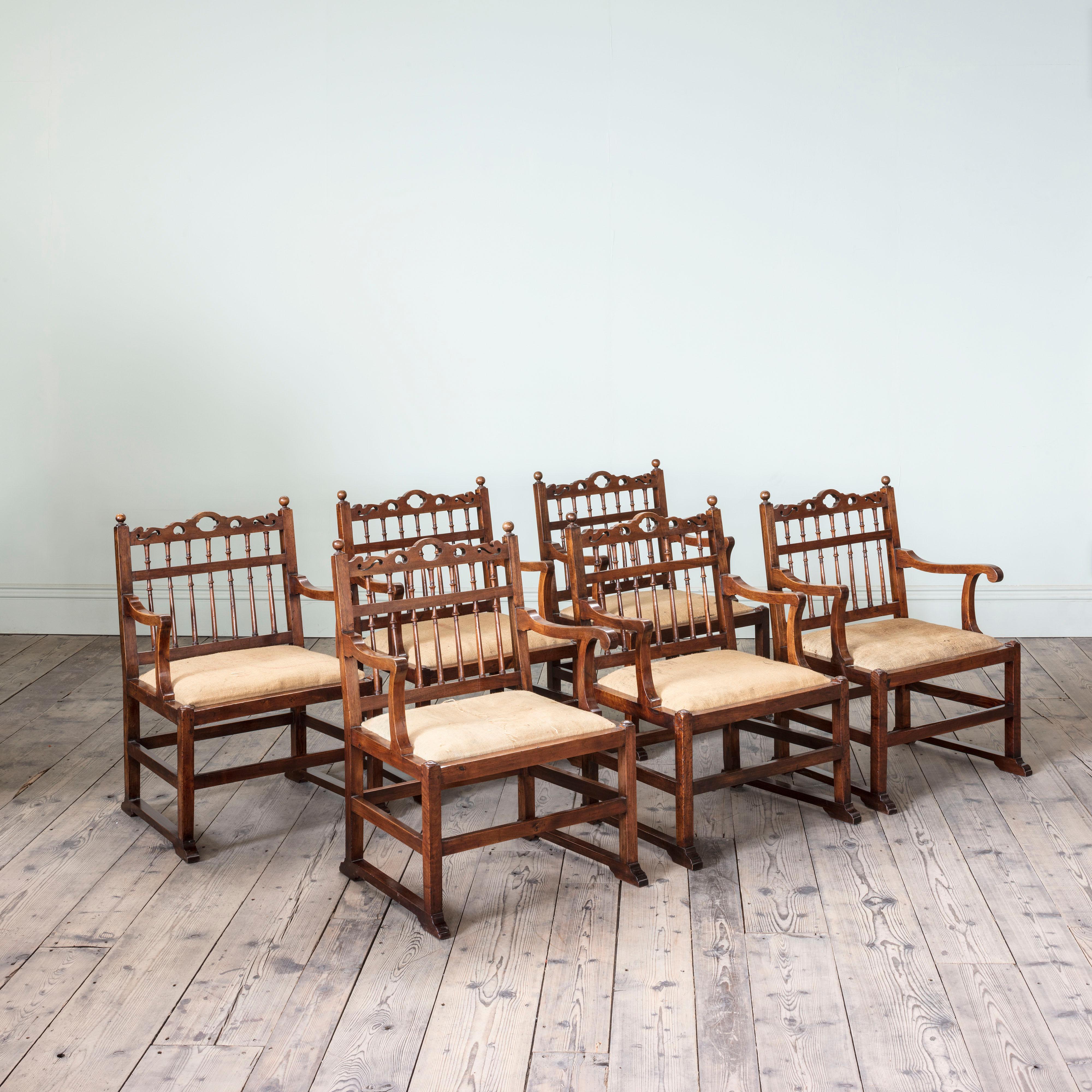 British Set of Six 18th Century Hardwood ‘Drunkard’s Chairs’ For Sale
