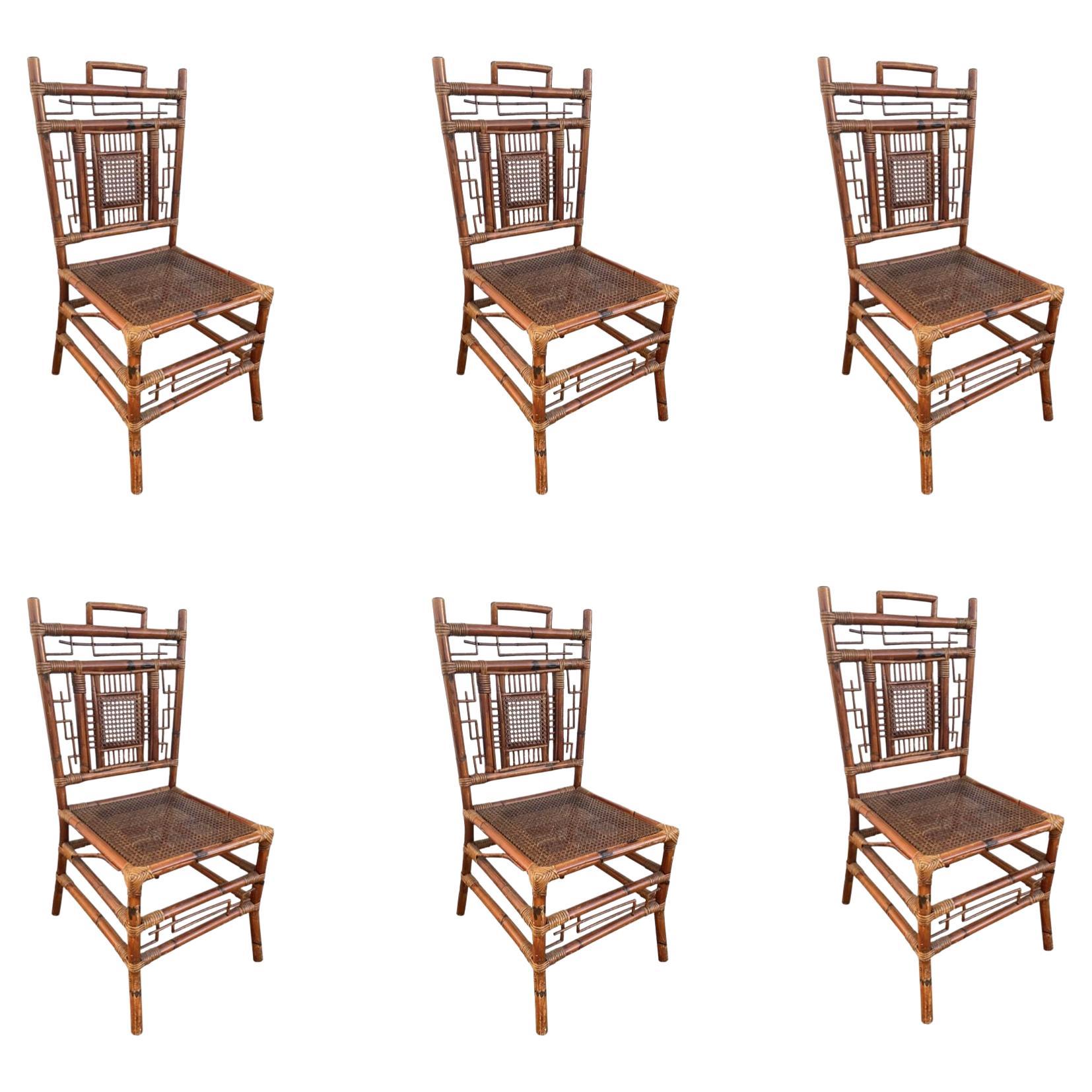 Set of Six 1920s Chinoiserie French Bamboo Dining Chairs
