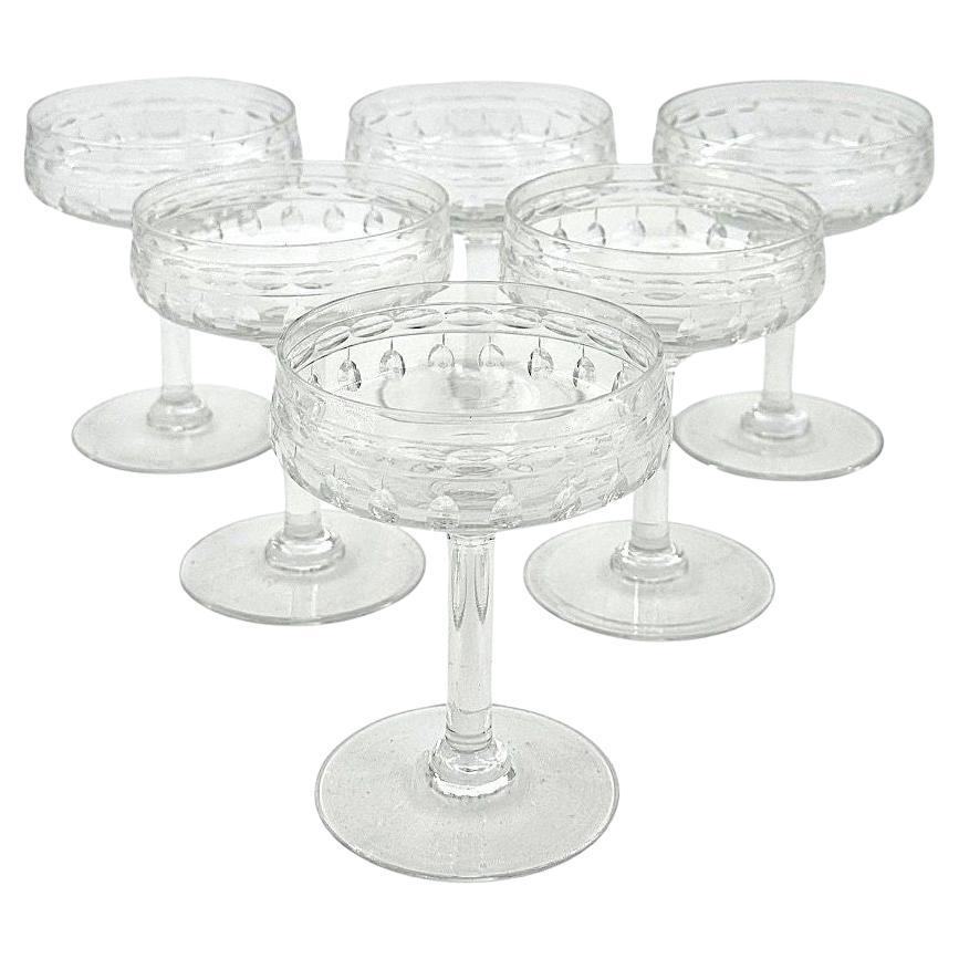 A set of six 1940s Val Saint Lambert "Cordoba" crystal champagne coupes For Sale