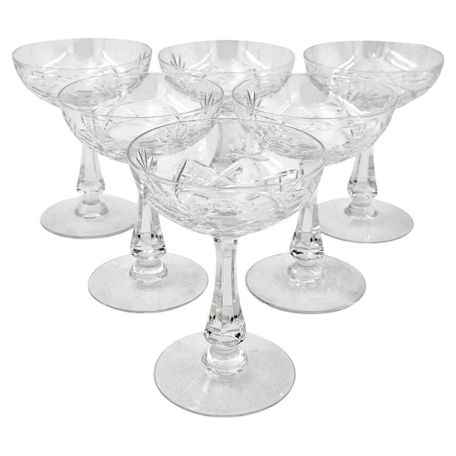 A set of six 1950s Val Saint Lambert "Lubin Annette " crystal champagne coupes
