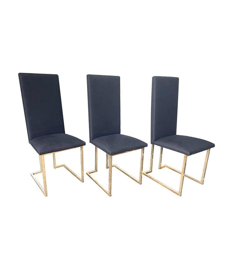 A Set Of Six 1970s Dining Chairs By Willy Rizzo With Black Upholstered Seats 13