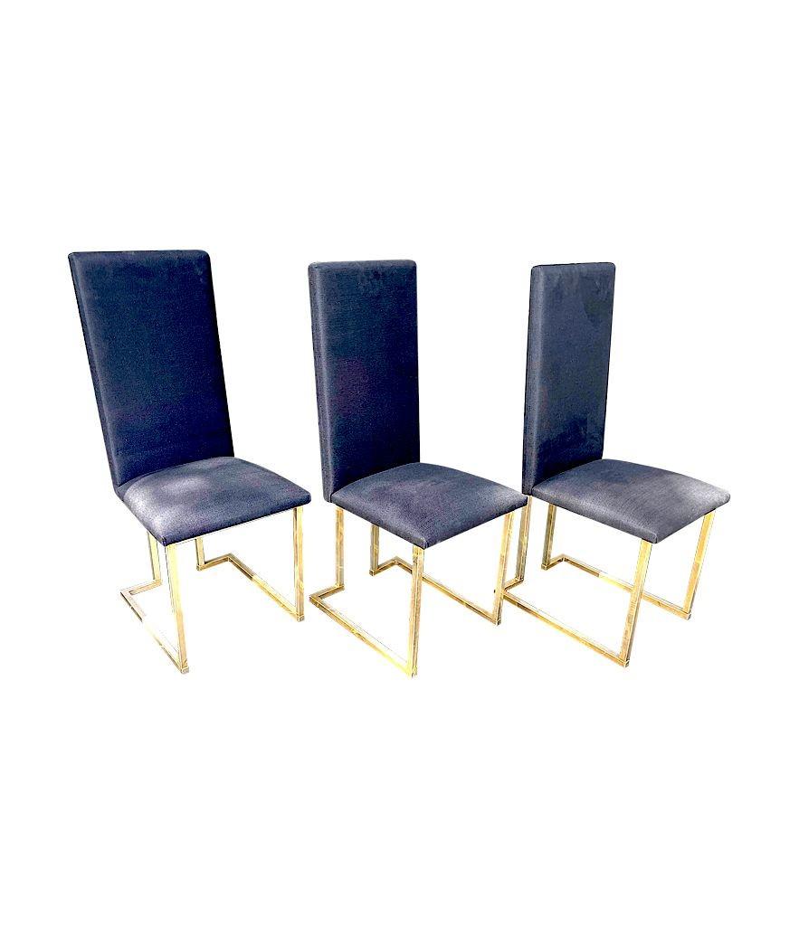 A Set Of Six 1970s Dining Chairs By Willy Rizzo With Black Upholstered Seats In Good Condition In London, GB