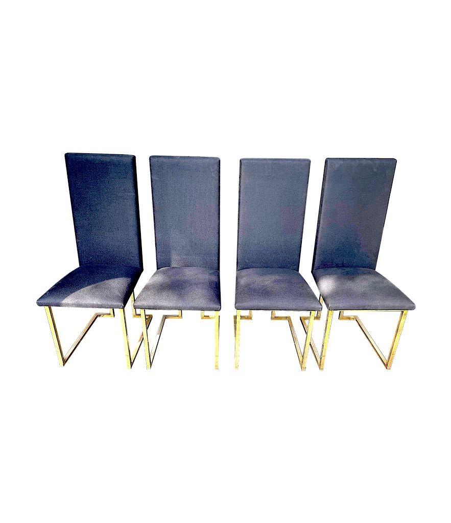 Late 20th Century A Set Of Six 1970s Dining Chairs By Willy Rizzo With Black Upholstered Seats