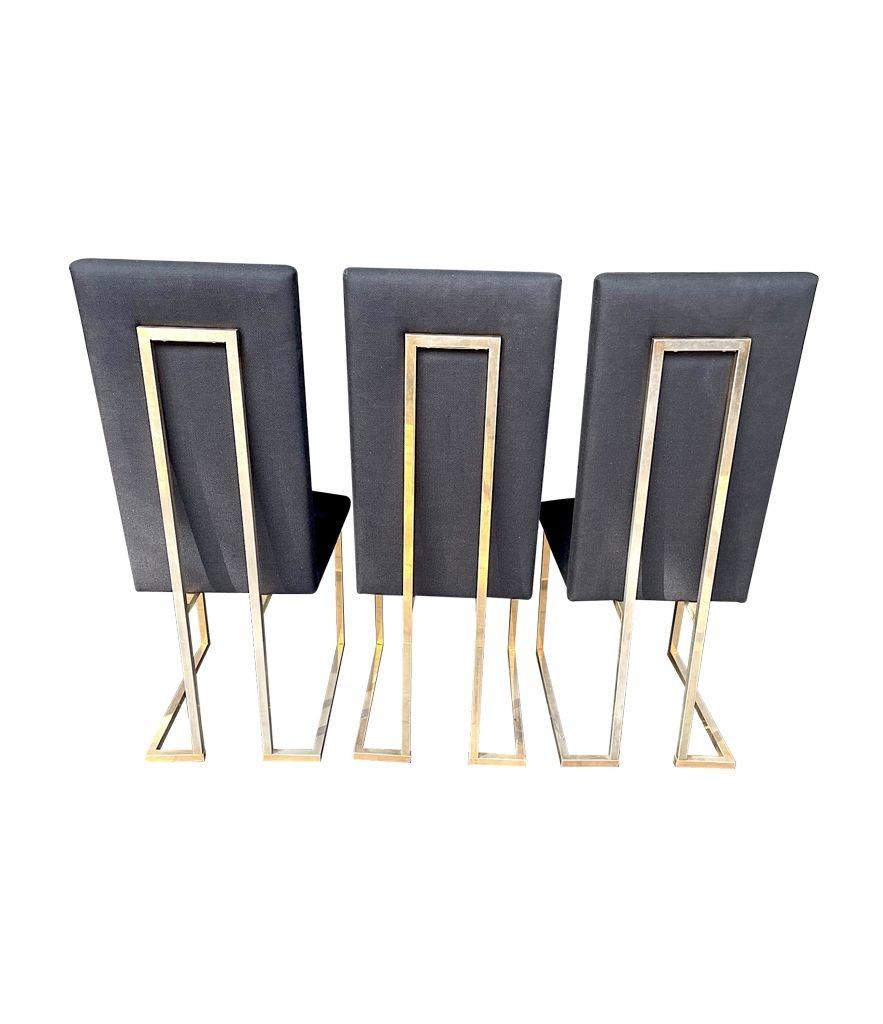 Metal A Set Of Six 1970s Dining Chairs By Willy Rizzo With Black Upholstered Seats