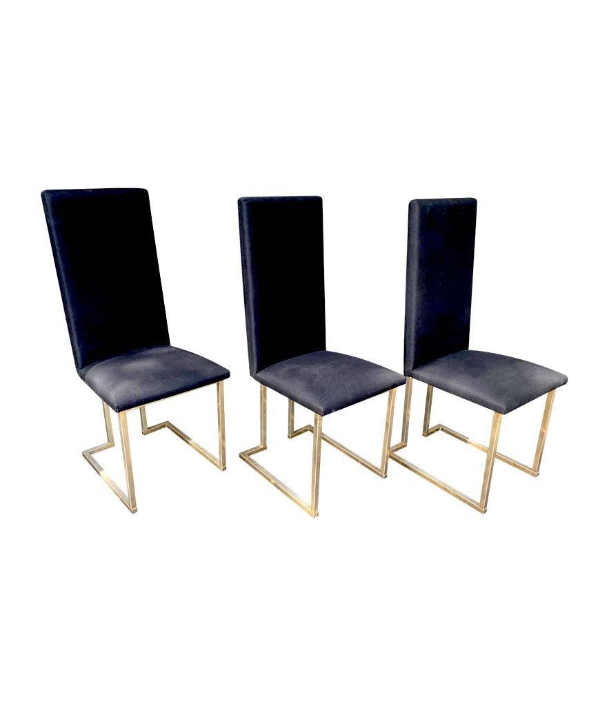 A Set Of Six 1970s Dining Chairs By Willy Rizzo With Black Upholstered Seats 1