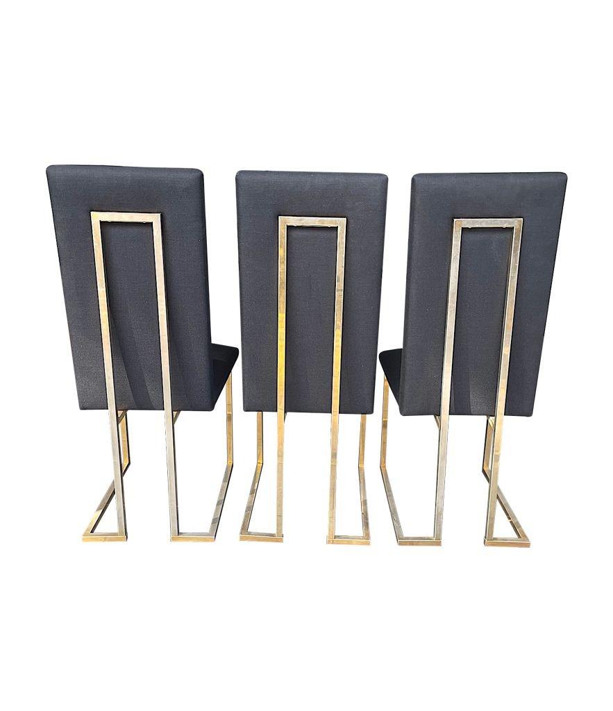 A Set Of Six 1970s Dining Chairs By Willy Rizzo With Black Upholstered Seats 2