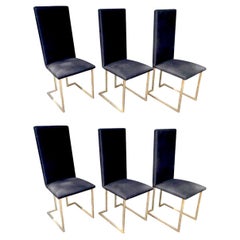 A Set Of Six 1970s Dining Chairs By Willy Rizzo With Black Upholstered Seats