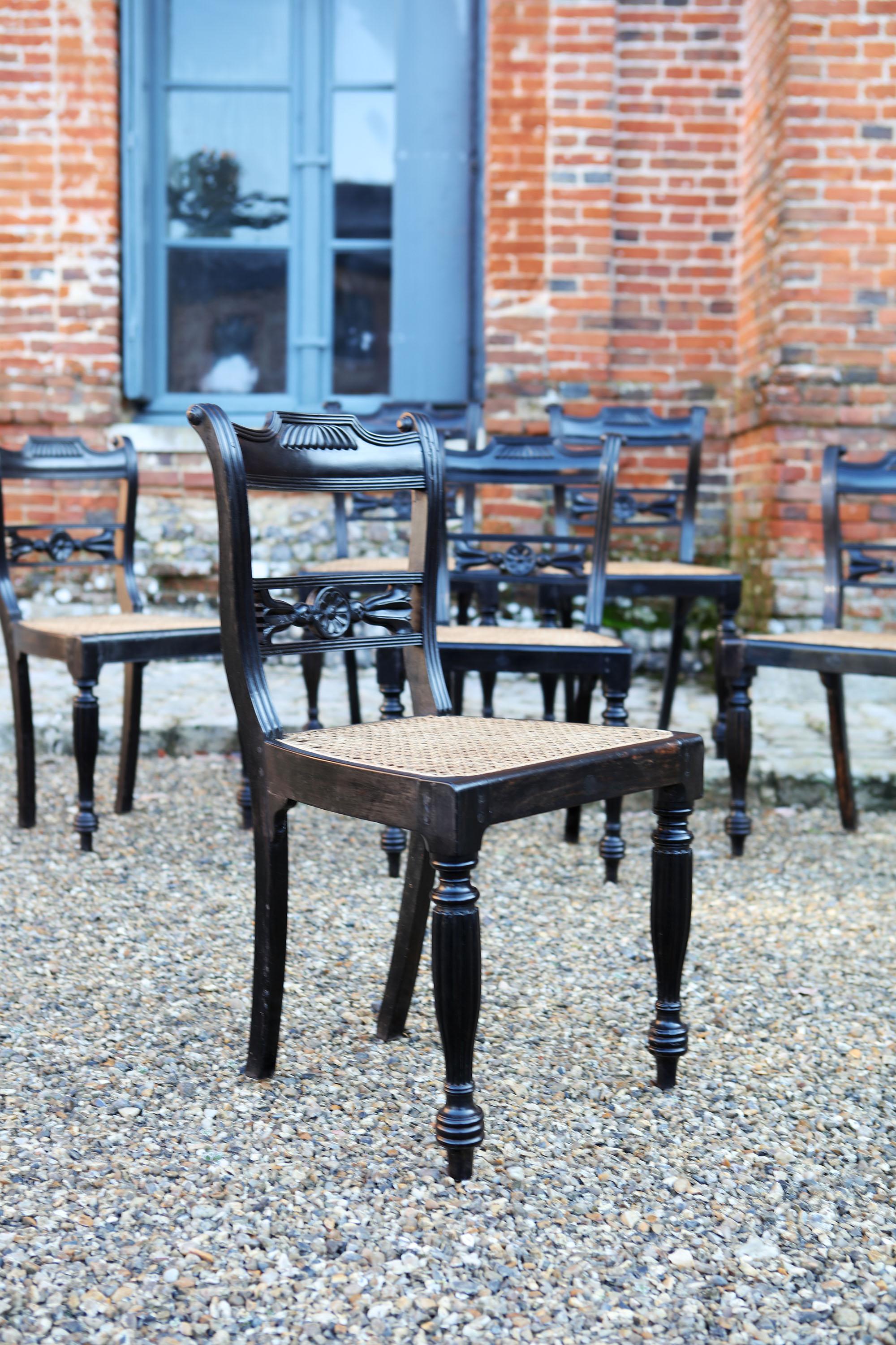 Set of Six 19th Century Anglo-Indian Ebony Side Chairs with Reeded Frames In Good Condition In London, by appointment only