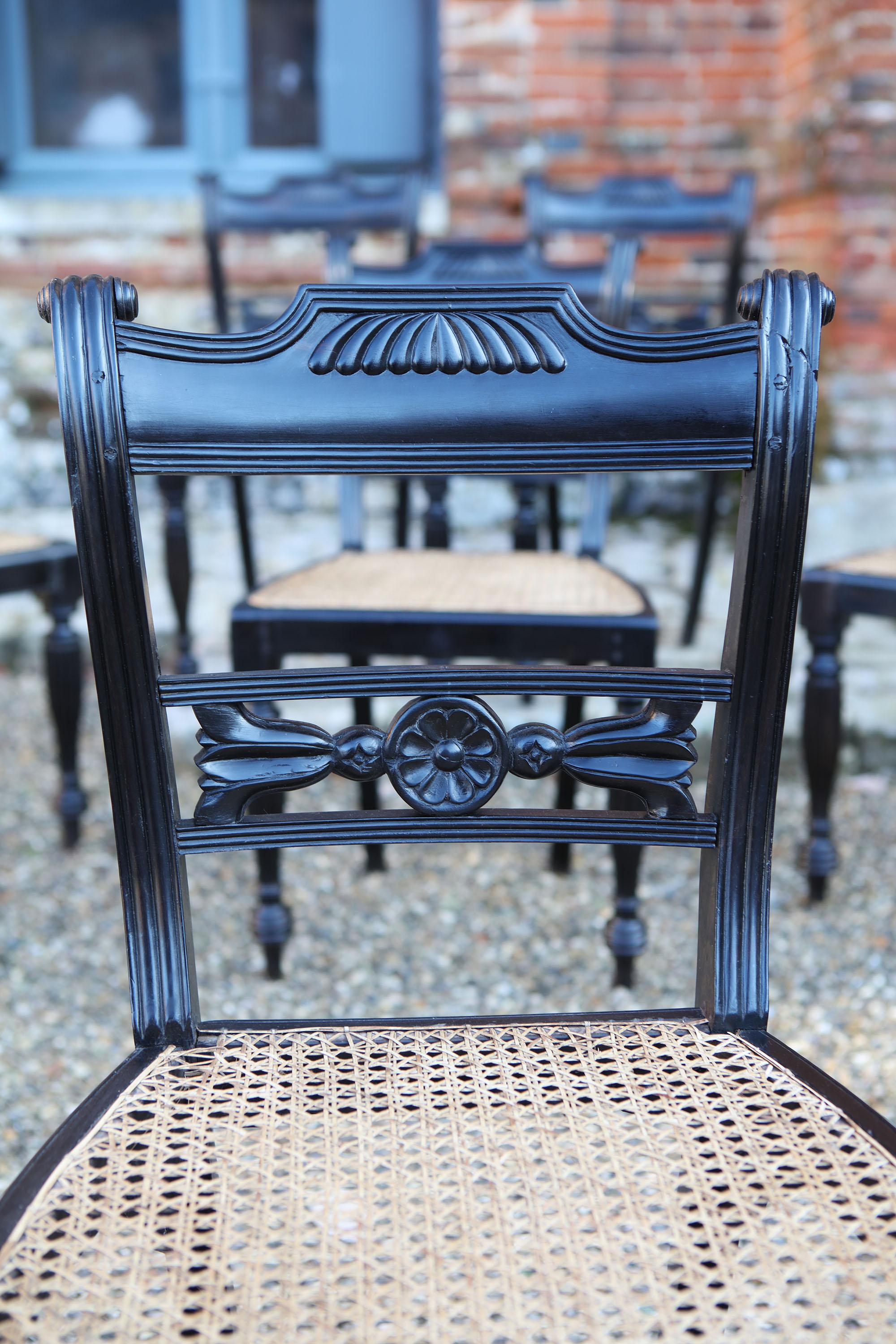 Set of Six 19th Century Anglo-Indian Ebony Side Chairs with Reeded Frames 1