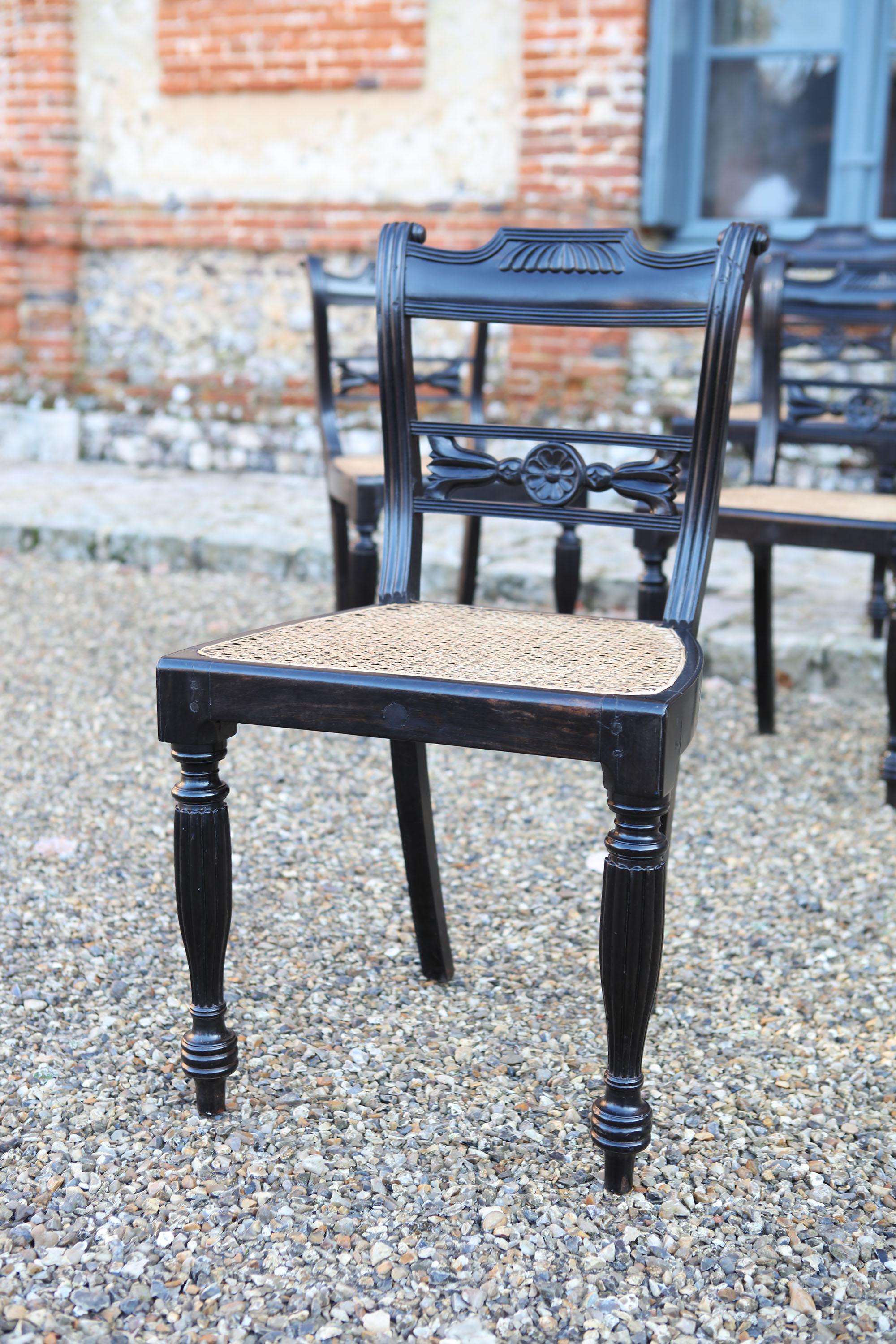 Set of Six 19th Century Anglo-Indian Ebony Side Chairs with Reeded Frames 2
