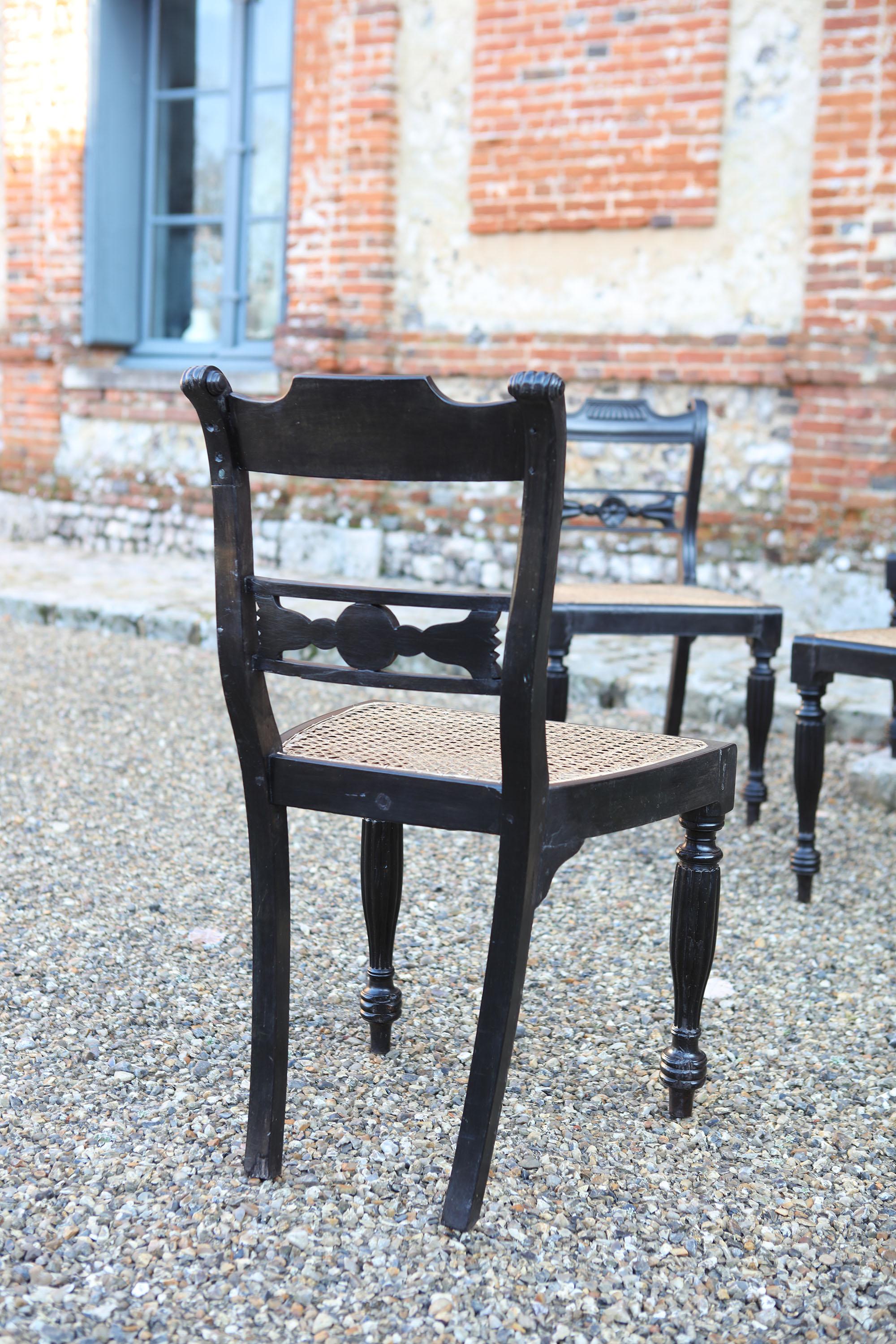 Set of Six 19th Century Anglo-Indian Ebony Side Chairs with Reeded Frames 3