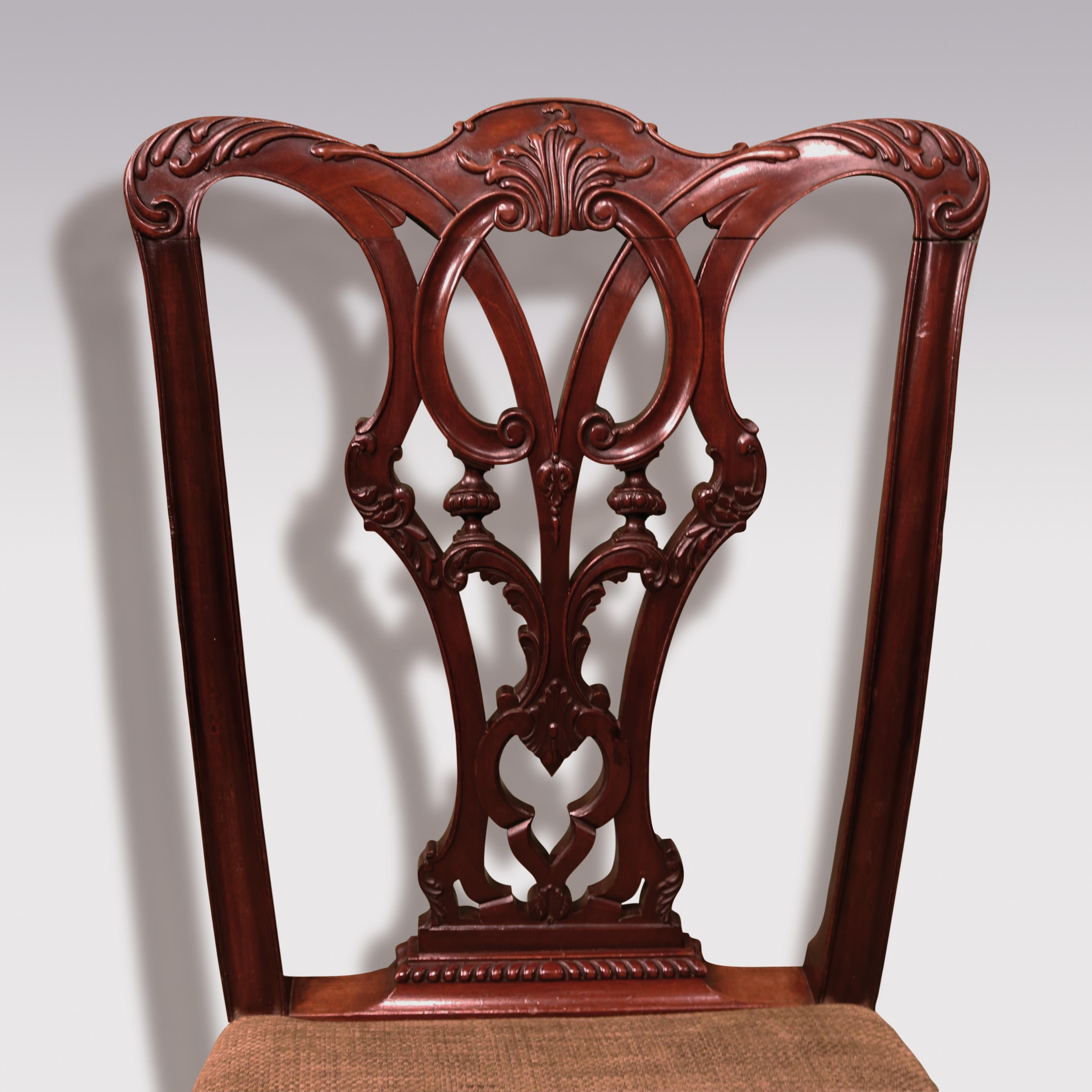 Set of Six 19th Century Chippendale Style Single Mahogany Chairs For Sale 2