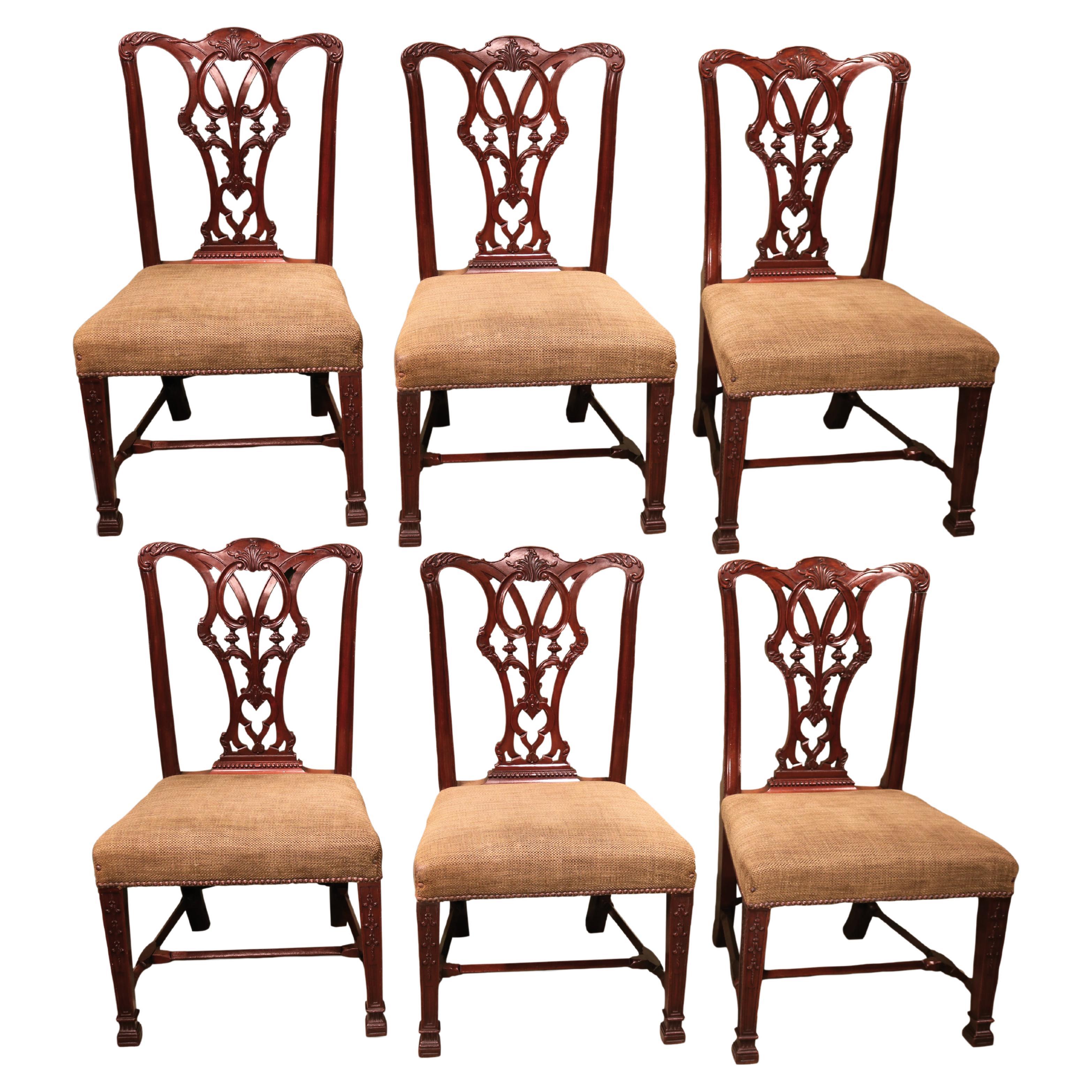 Set of Six 19th Century Chippendale Style Single Mahogany Chairs