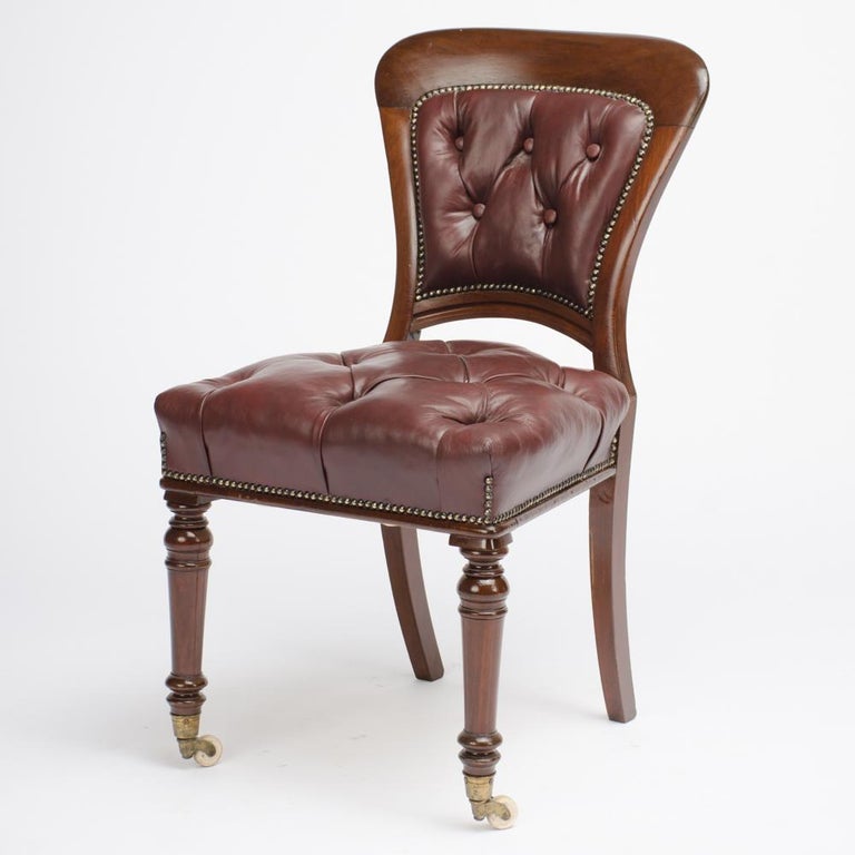 Set of Six 19th Century Irish Walnut and Leather Dining Chairs For Sale 2
