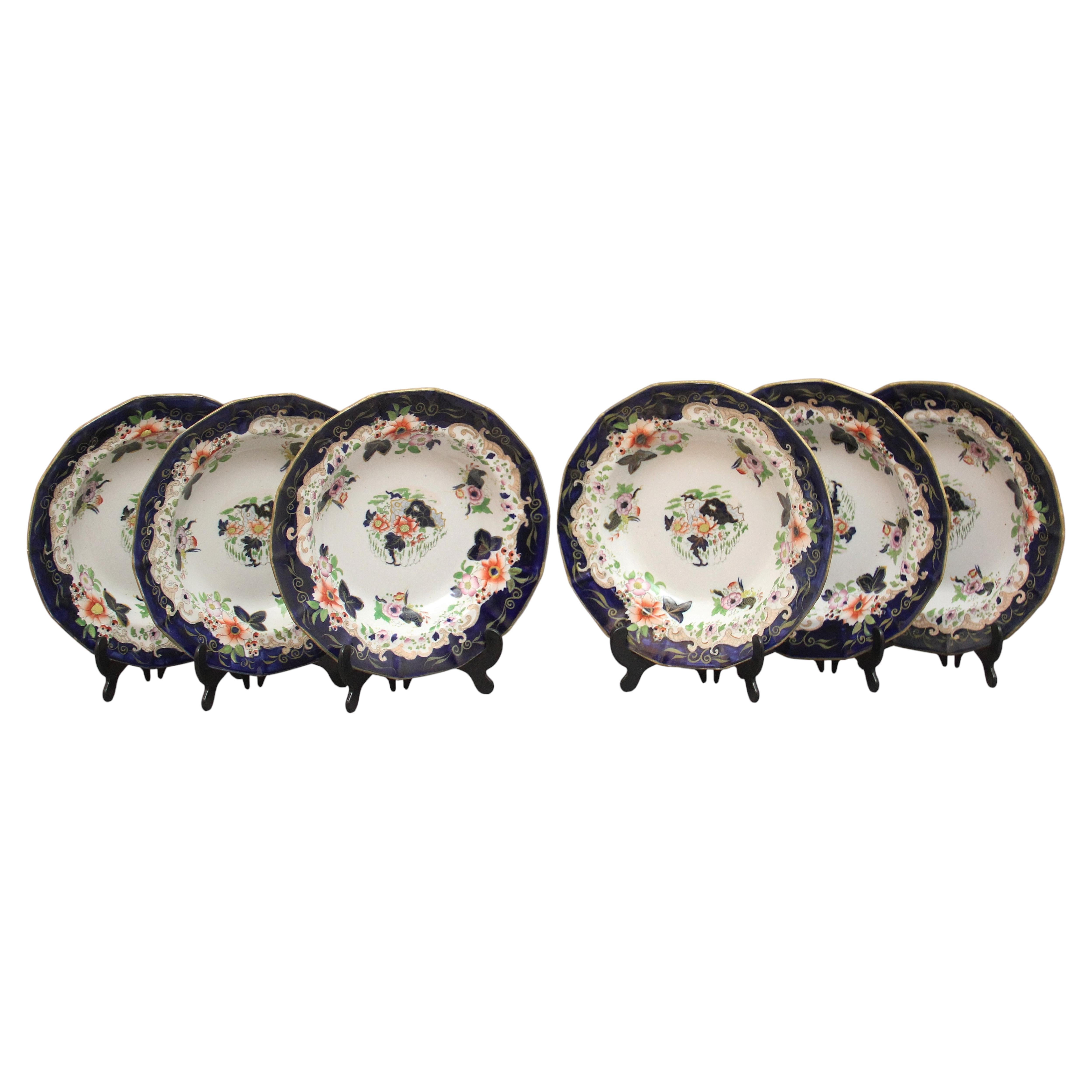 A set of six 19th Century masons ironstone soup bowls