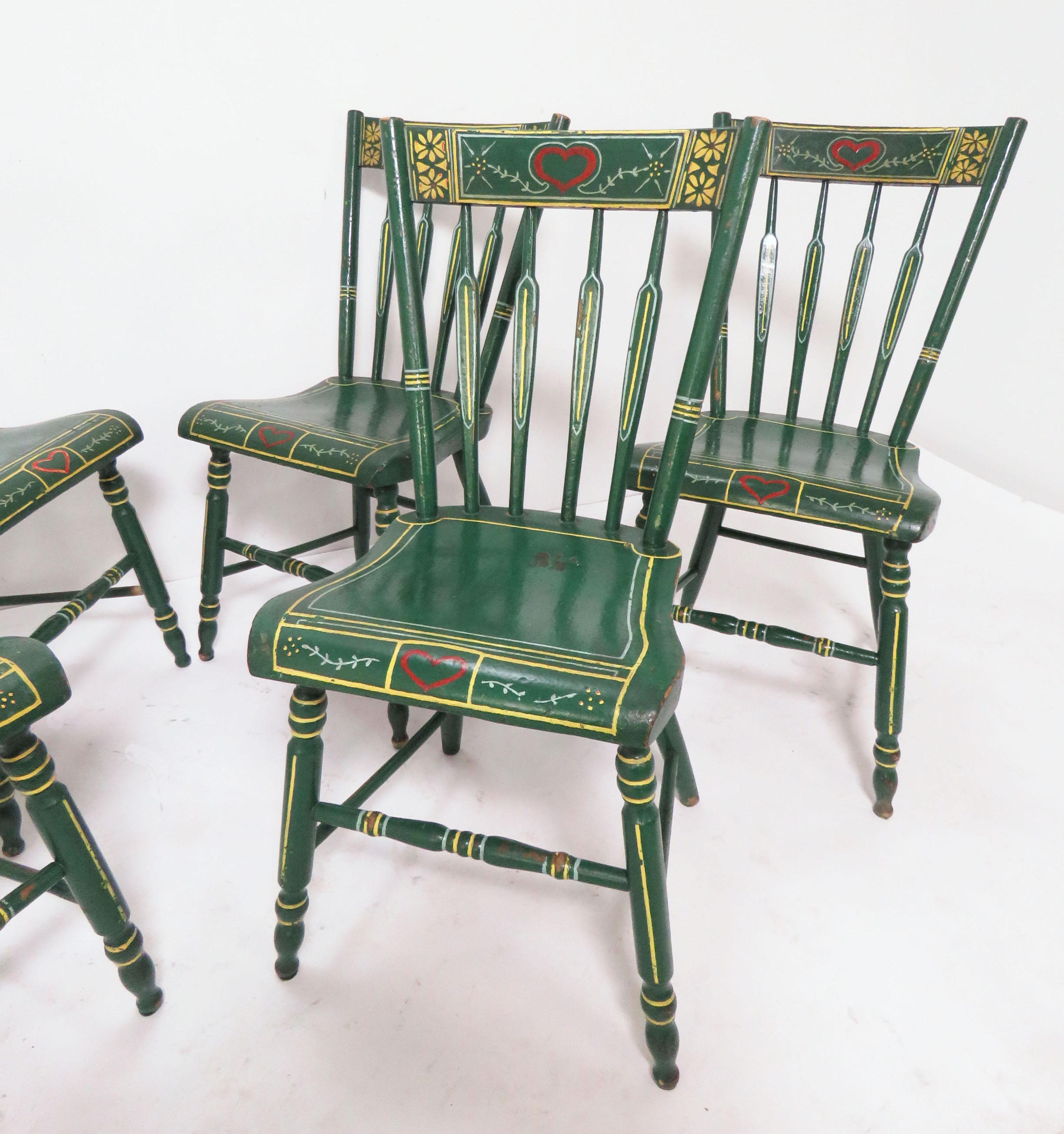 Set of Six 19th Century Pennsylvania Folk Art Painted Windsor Chairs In Good Condition In Peabody, MA