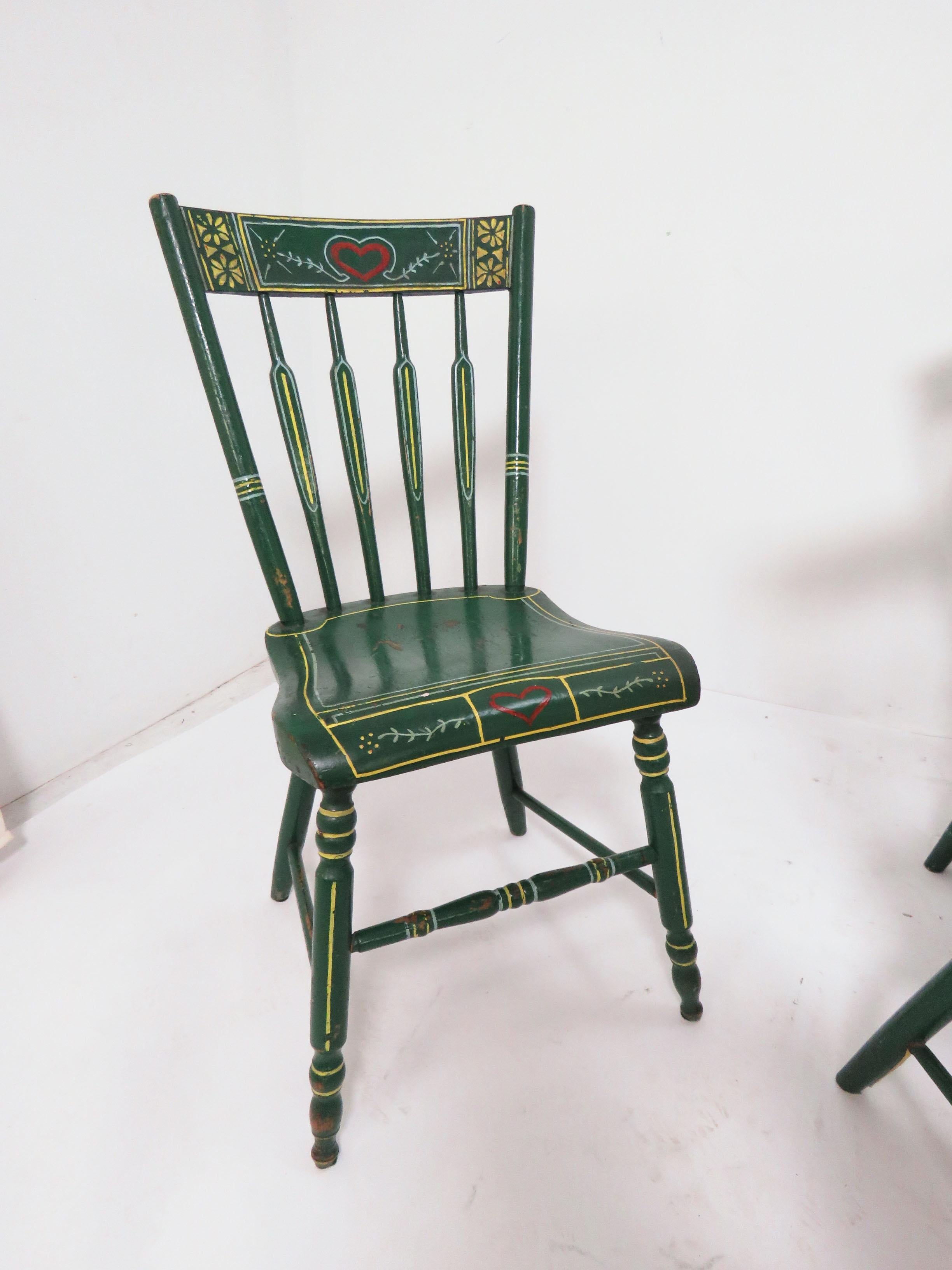 Wood Set of Six 19th Century Pennsylvania Folk Art Painted Windsor Chairs