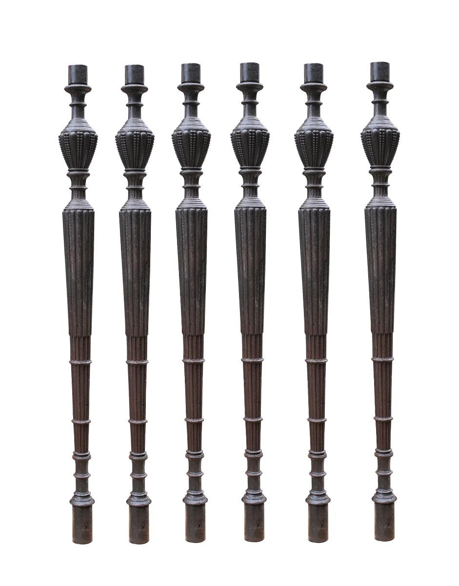 A set of six very finely cast table legs. We bought these with the intention of making a large dining table.

Additional Dimensions:

Each

Height: 92 cm

Diameter at the top: 4 cm

Widest part: 7 cm.