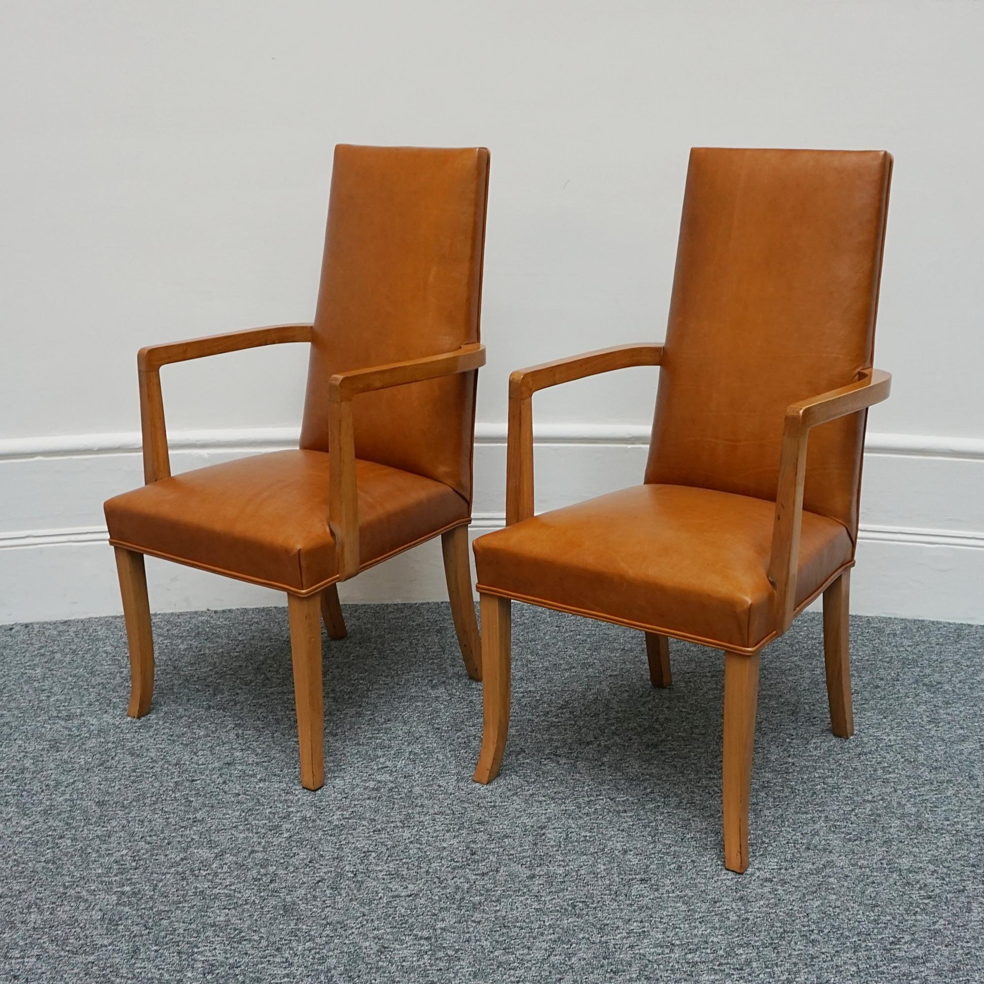 Early 20th Century A Set of Six Art Deco Dining Chairs and Two Carver Armchairs by Hille of London